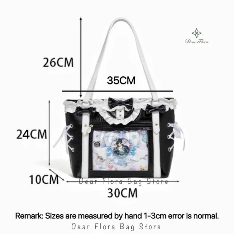New Nylon/Polyester Ita Bag for Lolita Girls - Transparent Large-Capacity Shoulder Tote, Crossbody, DIY Display Casual Handbag