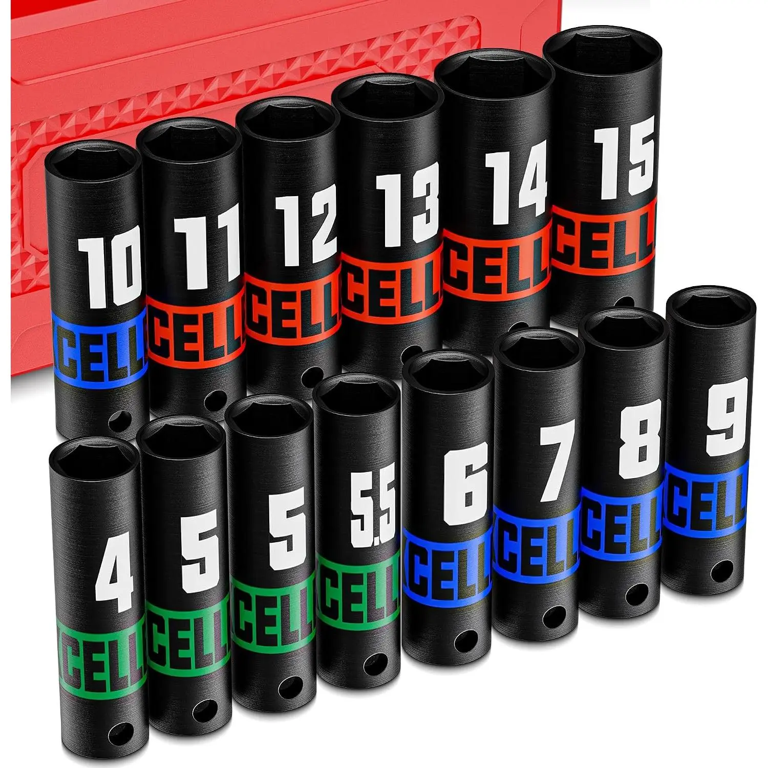 14 count 1/4-Inch Drive  Socket Set, 4-15 mm Deep Sockets, 6 Point Metric Sockets for Automotive Repair, Equipment Maintenance