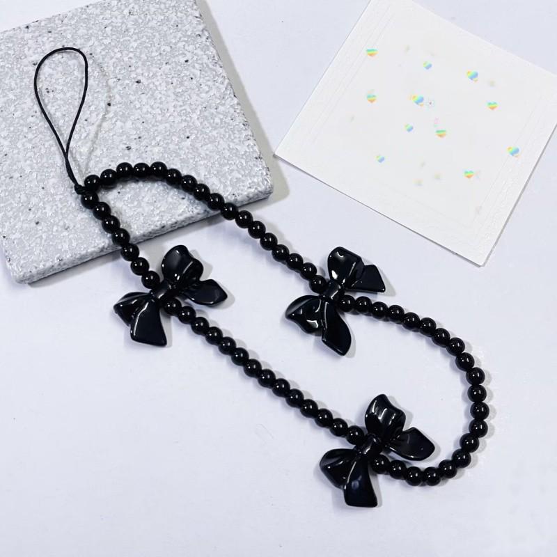 Sweet Cool Bow Beaded Phone Strap Short Fashion Bead Phone Chain Anti-Drop Prevent Falling, Stylish Mobile Accessory