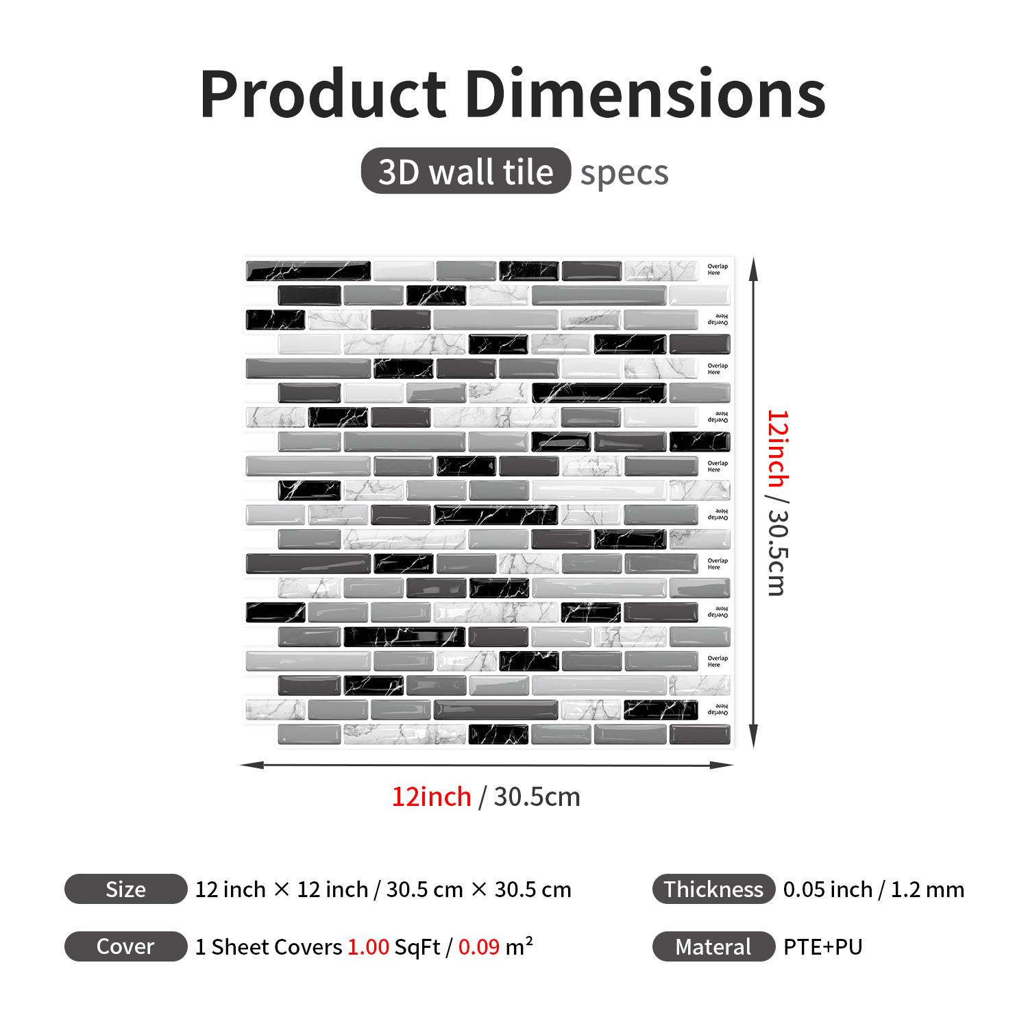 6/10pcs PVC Glazed Tiles, 3D Mosaic Stickers, Kitchen Stickers, Bathroom Waterproof Wall Stickers, Wall Renovation Color Change Wallpaper, Walecorative Stickers, Gift, Home Decor