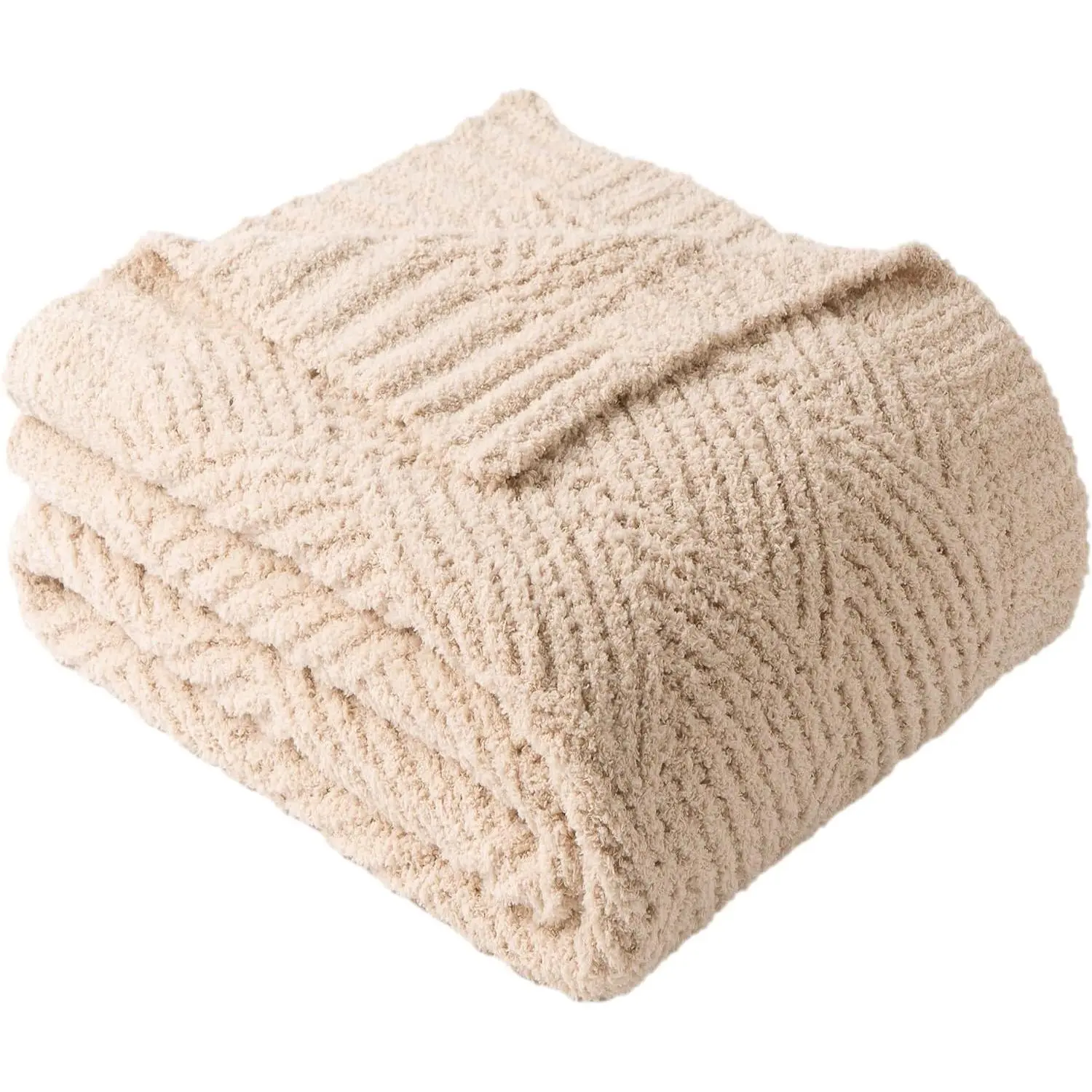 Beige Throw Blanket for Couch, 50"x60" | Soft Chenille Knit Tan Throw Blanket, Cozy Decorative Beige Blankets for Sofa  Decor