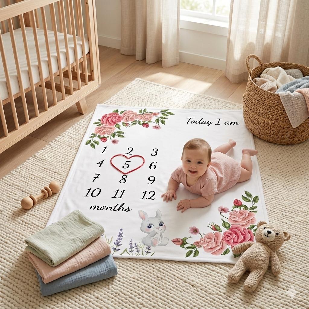 Vmaisi Baby Milestone Blanket Soft Swaddling Photo Prop for Boys Girls 100x80 CM Growth Tracker Baby Shower Gift Vmaisi Baby Milestone Blanket Soft Swaddling Photo Prop for Boys Girls 100x80 CM Growth Tracker Baby Shower Gift