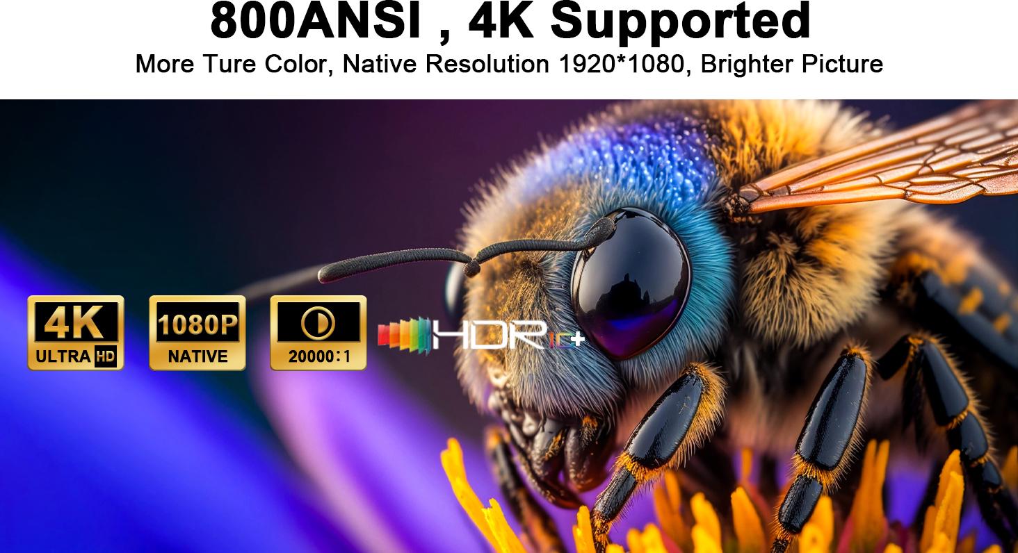 Aepuosem Touch Screen Projector Supports 4K, 800 ANSI Lumens with Auto Focus and Keystone Correction 3D DolbyAudio, WiFi 6 and Bluetooth 5.0 for Home Theater, Gaming, Outdoor Camping (HDMI/USB-C)