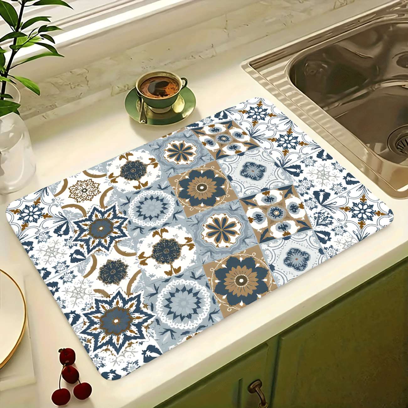 Multi-Functional Table Mat, Vintage Plaid Print Rubber Coaster, Easy Clean, Water Absorbent, Non-Slip, Durable, Ideal for Kitchen and Bedroom