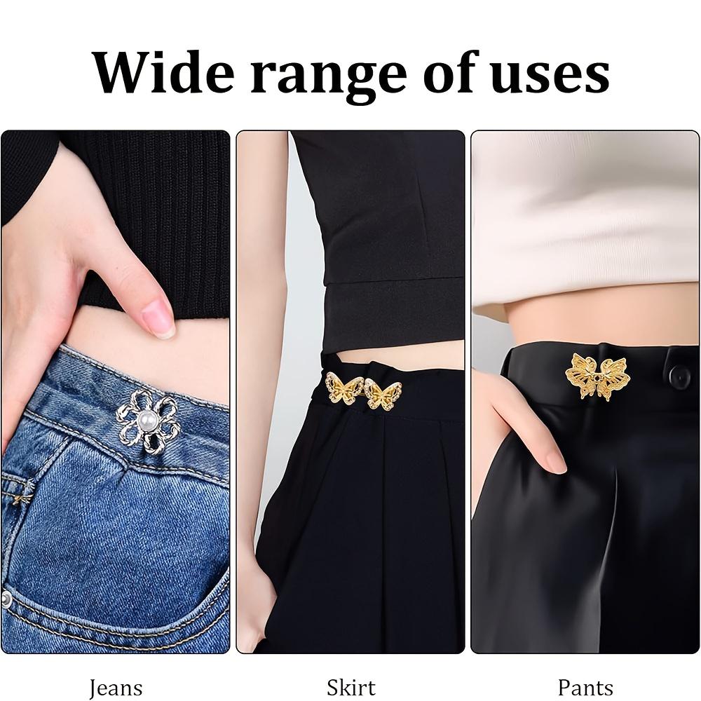 Women's Waist Tightener Button Clips, 8 Pack Gold Flower Decorative Snaps, Adjustable No-Sew Jean Buttons for Pants, Button Clips Snaps,travel essentials,camping essentials tiktokshopbacktoschool