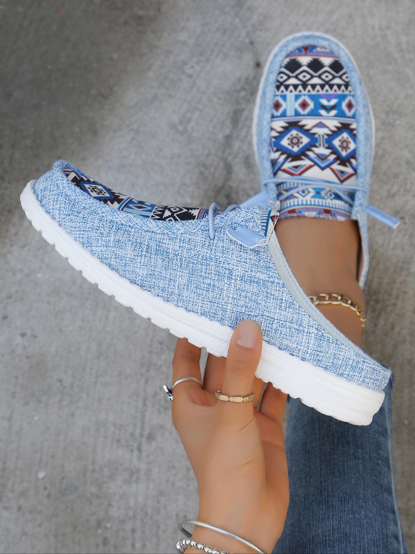 Women's Ethnic Pattern Slip on Low Top Sneakers Trainer, Casual Comfortable Lightweight Slip on Shoes, All-match Commuter Shoes for Work & Daily Wear