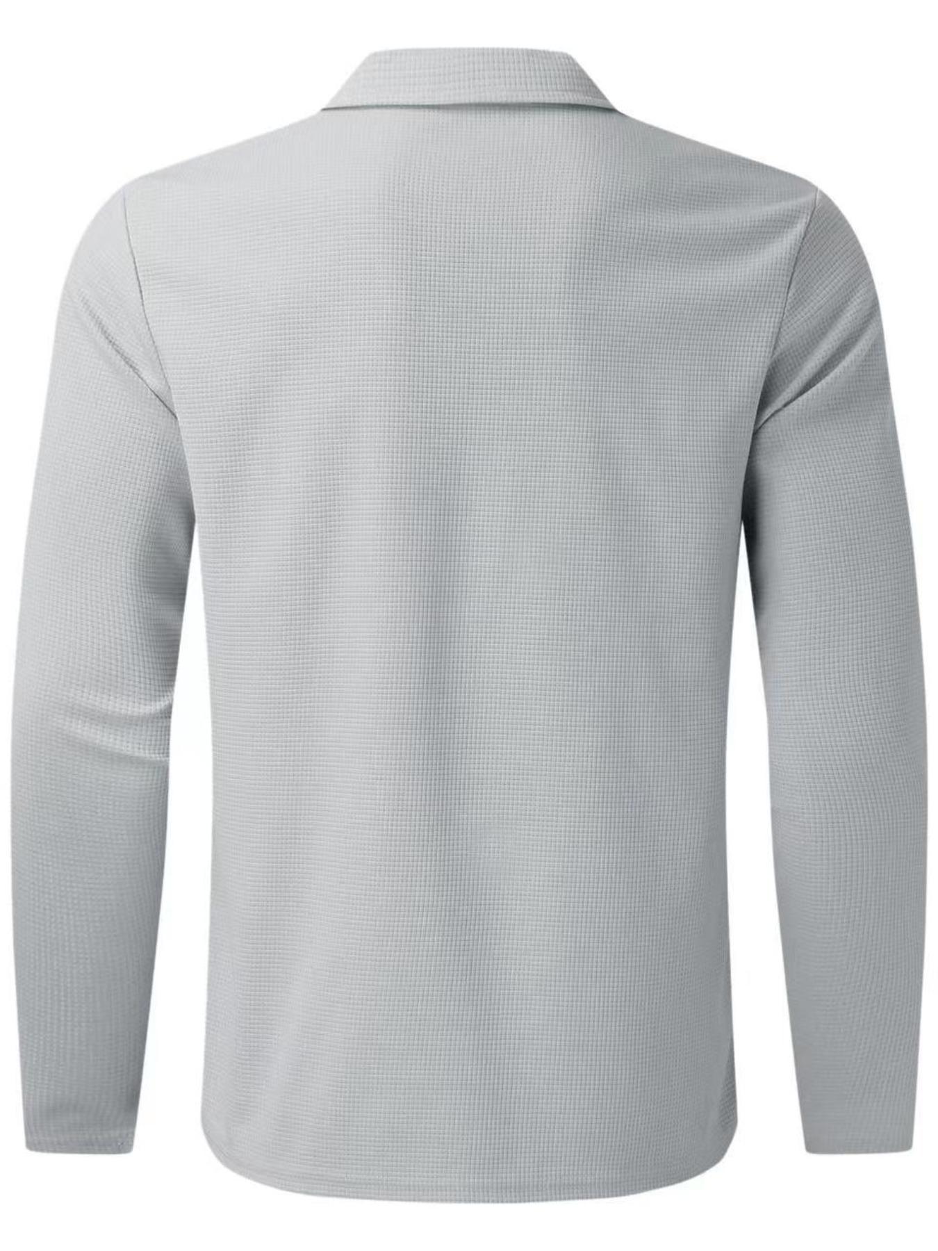 Men's Solid Half Zipper Collared Polo Shirt & Drawstring Pants Set, Casual Textured Long Sleeve Top & Trousers for Spring & Fall, Men's Two-Piece Outfits