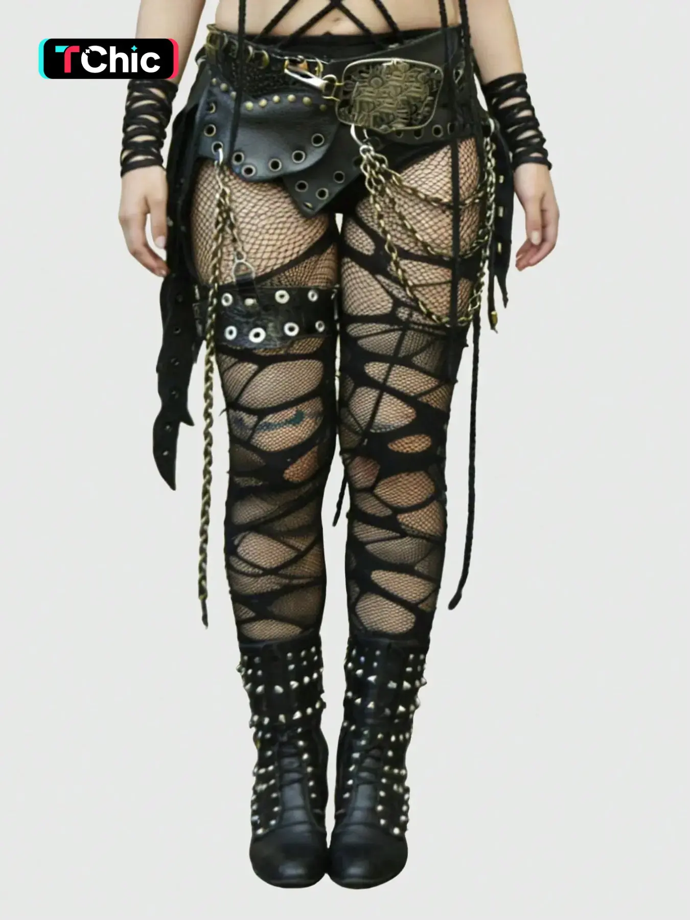 Punk Style Set, Mesh Fishnet Socks + Ripped Tights, Tight Combination, Perfect for Daily Wear, Parties, Music Festivals
