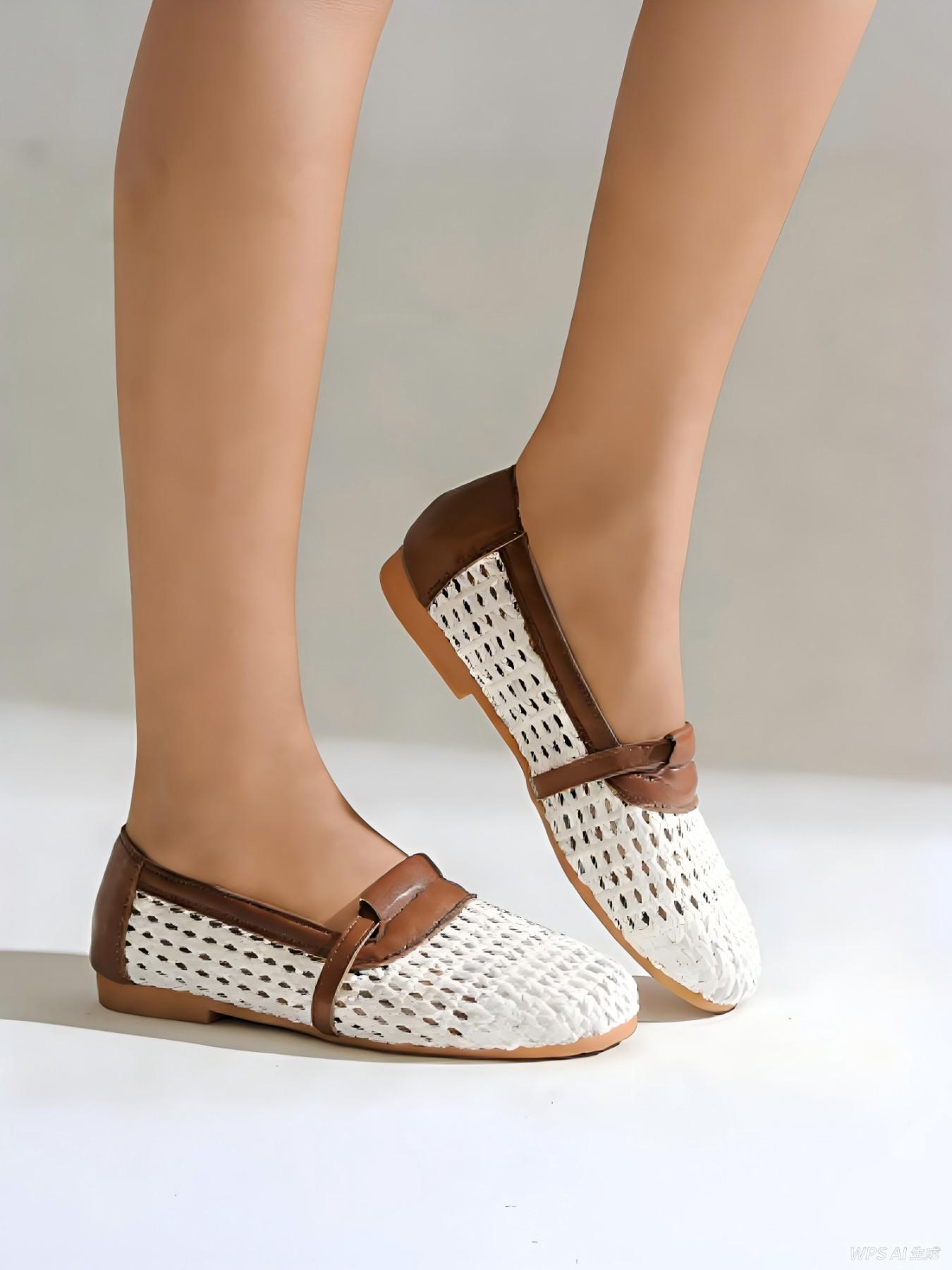 Women's Hollow Out Braided Flat Shoes, Breathable Synthetic Leather Loafers, Summer Casual Slip-On Flats, Comfortable and Stylish Footwear