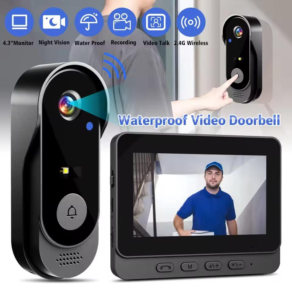 Wireless Smart Video Doorbell with 4.3 Inch Color Screen, Night Vision, Waterproof Design, Long Battery Life, Supports Video Call & Two-Way Audio