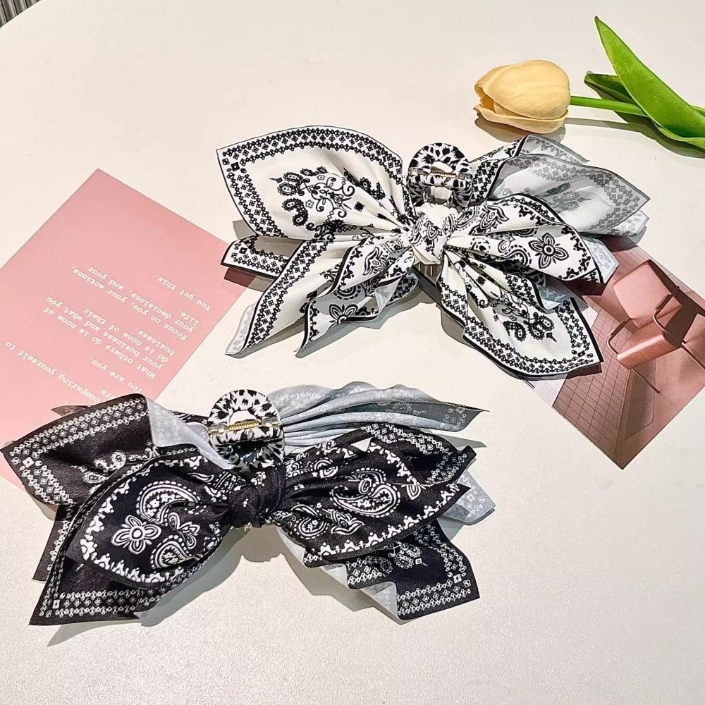 Women's Oversized Bow Hair Claw Clip For Women, Paisley And Leopard Printed Fabric Bow, Strong‑Grip Non‑Slip Hair Accessory For Thick Hair, Lightweight Durable Design For Half‑Up Styles, Daily Office Party And Travel Occasions