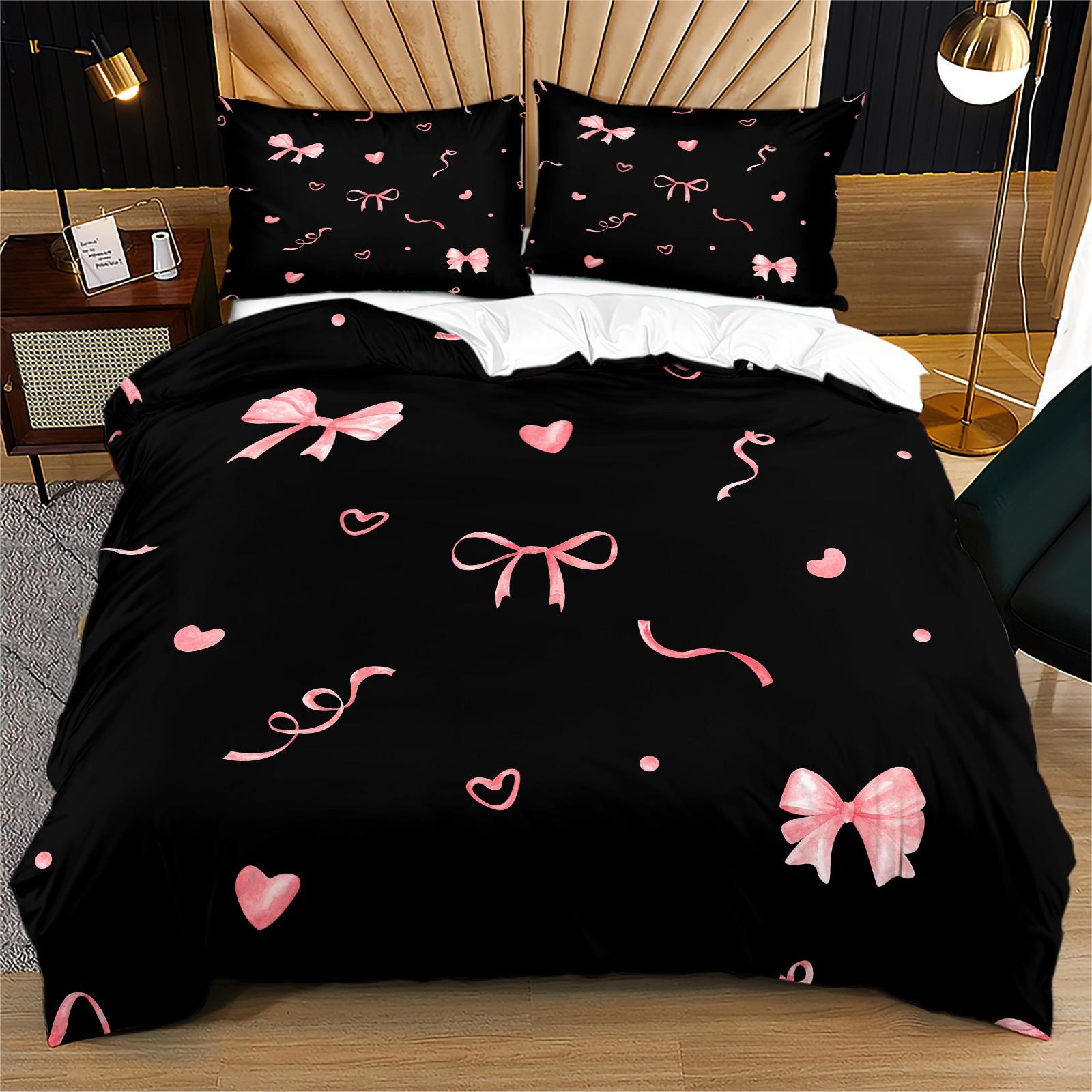 2/3 Pcs Coquette Pink Bow Print Duvet Cover Set, Cute Y2K Aesthetic Bedding Set, Vibrant Digital Print, Soft Microfiber with Zipper Closure, Ideal for Bedroom, Dorm, Girly Room Decor All Year Round - No Filling
