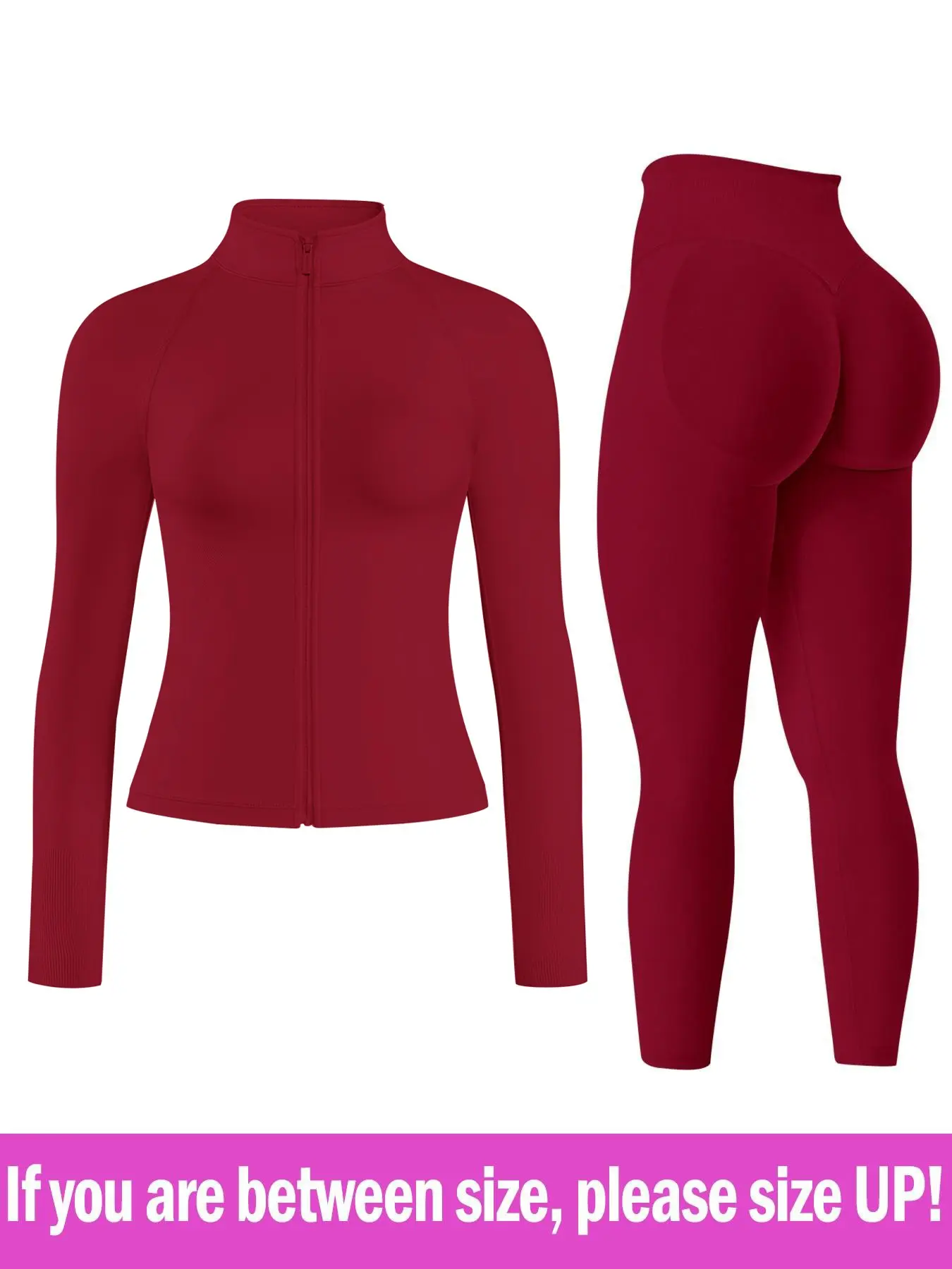 Women's Elastic Breathable Zipper Sports Set, Warm Long-Sleeve Stand Collar Zip-Up Jacket + Butt-Lifting Slim Fit Sports Long Pants, Windproof Quick-Dry Sexy Yoga Outfit For Fitness, Running And Workouts