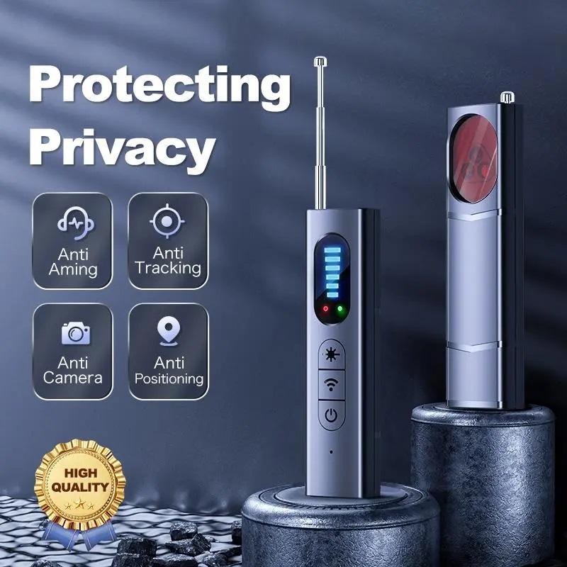 Hidden camera detector, spy camera detector, car GPS tracker detector, bug detector, RF signal detector, eavesdropping detector, 6 levels of sensitivity, 4 detection modes, 30 hours working time, suitable for travel, car, bathroom, office, hotel.