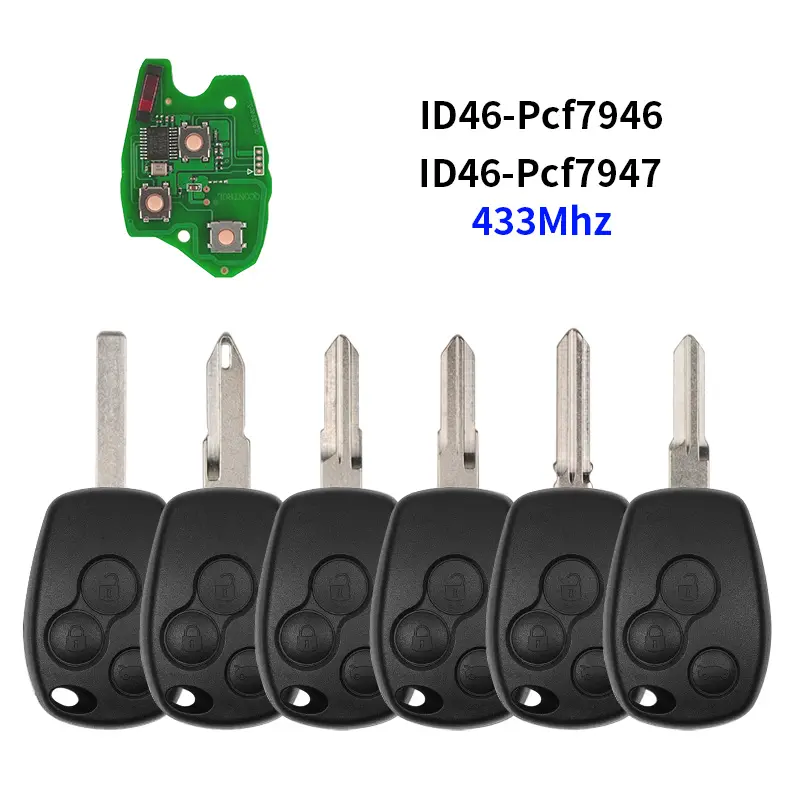 Renault 3-Button Remote Car Key, 433mhz Frequency, Id46 Pcf7946/7947 Chip, Replacement Automotive Transmitter, Secure Access Control, Key Fob Replacement