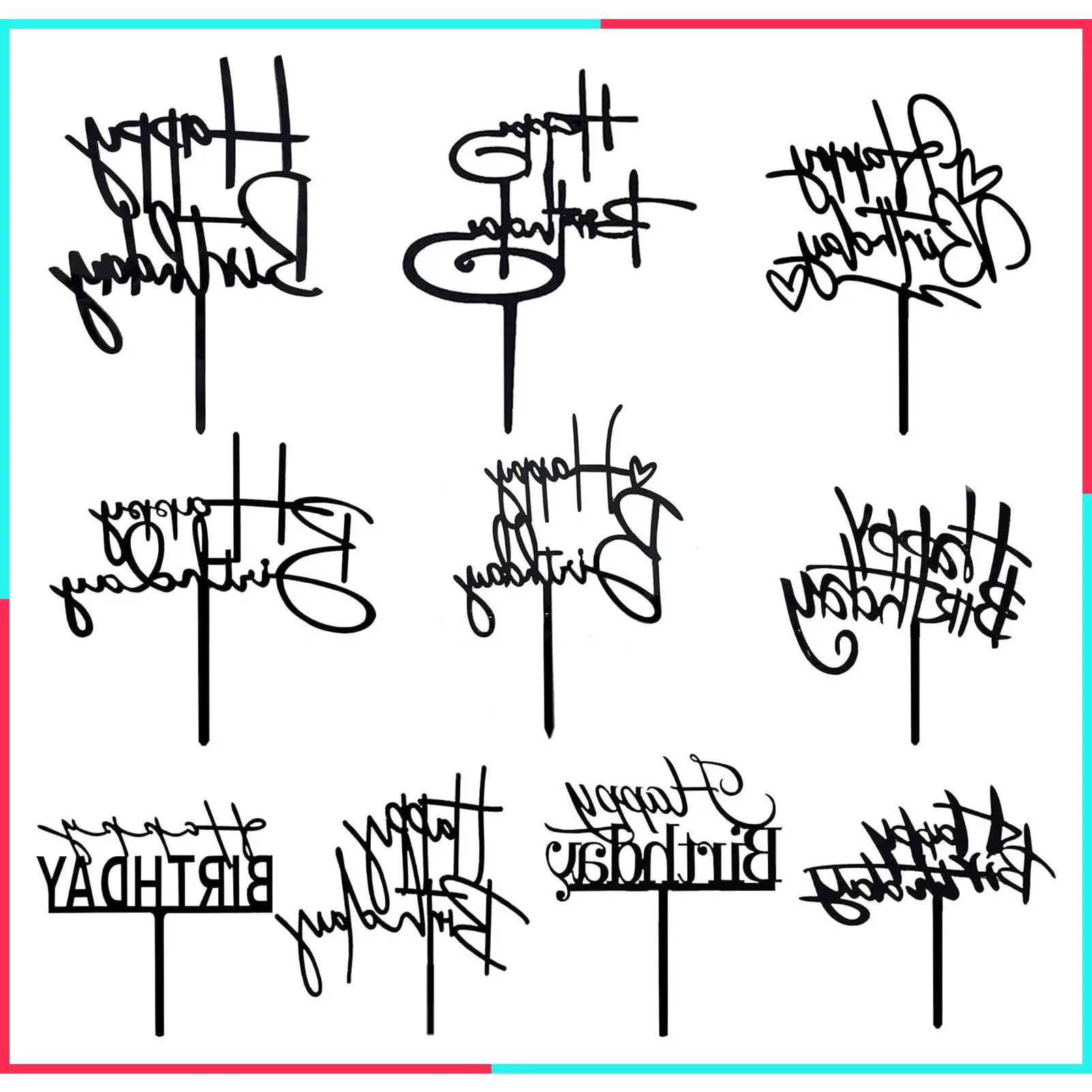 10 PCS Black Happy Birthday Cake Topper Acrylic Cupcake Topper Birthday Cake Decorations Supplies