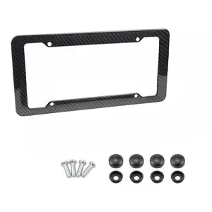 Carbon Fiber Texture License Plate Frame, Flat Frame, Black Plastic License Plate Frame, Replacement, Durable, Never Rust, Auto Car Accessories