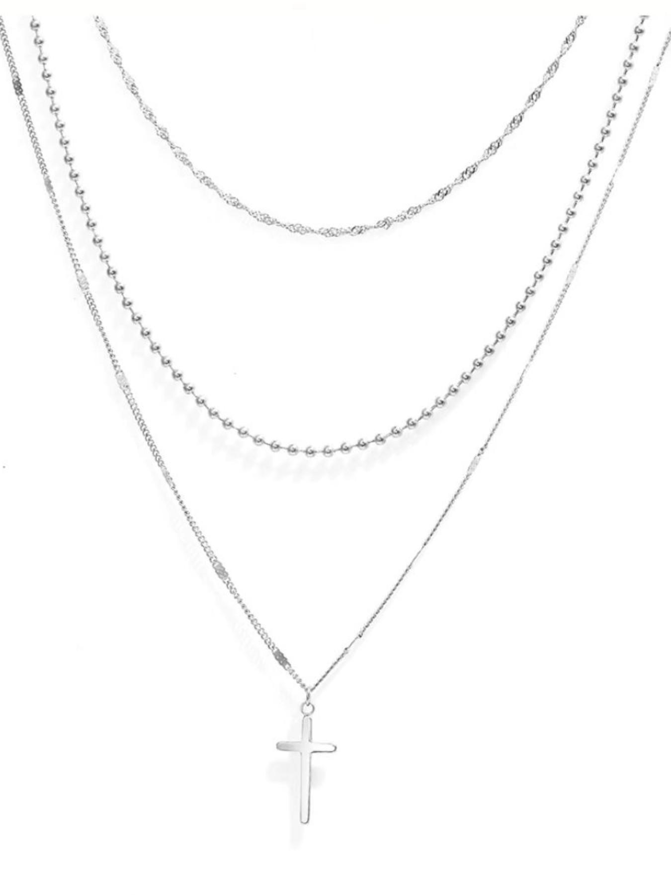 Layered Cross Pendant Necklace, Simple Fashion Clavicle Chain, Stylish Multi-Layer Design, Perfect for Daily Wear