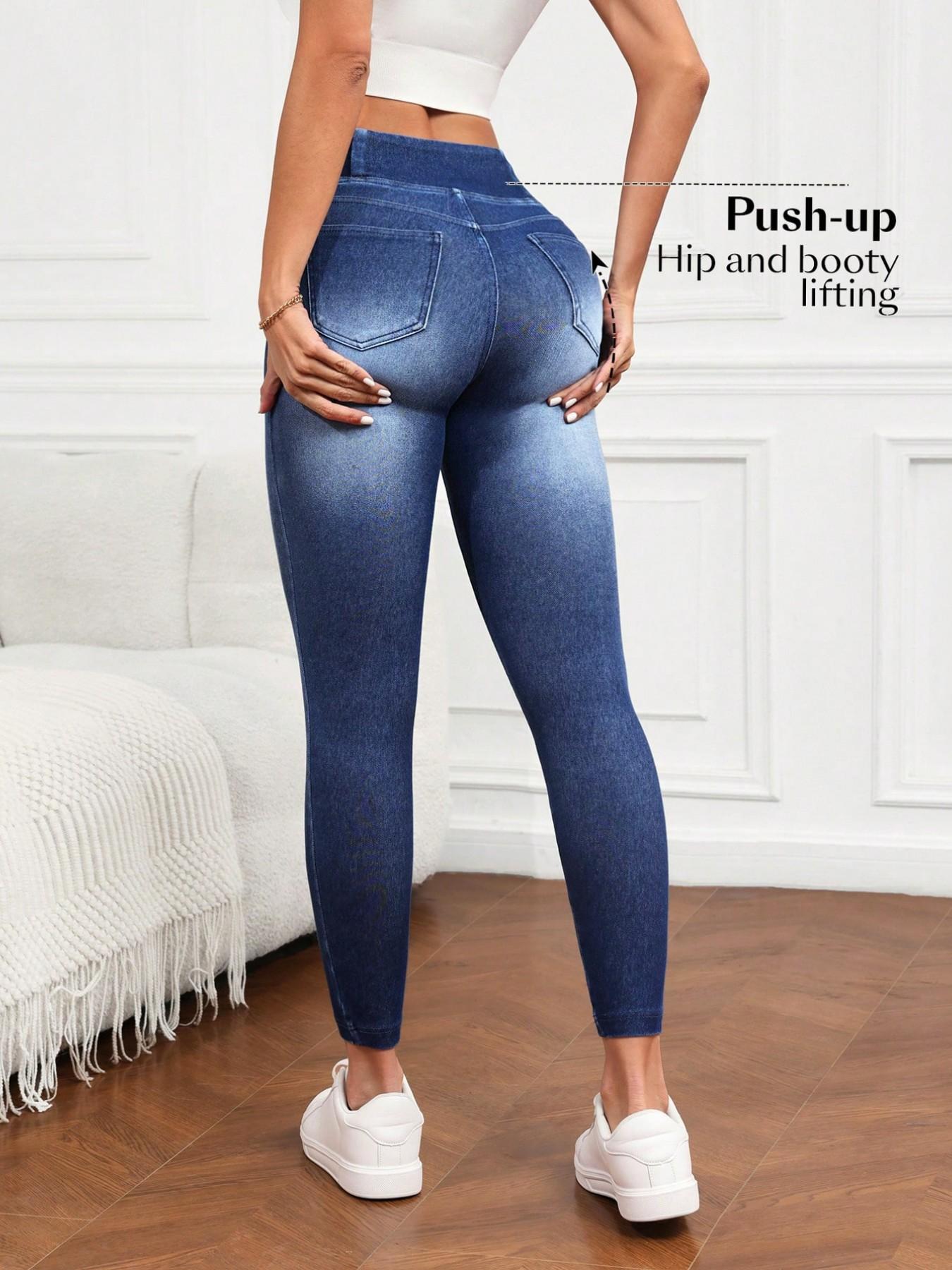 Women's High-Waisted Elastic Slim Fit Denim Jeans, Tummy Control Butt Lifting, Casual Flare Leg Pants with Pockets, All Seasons Wear