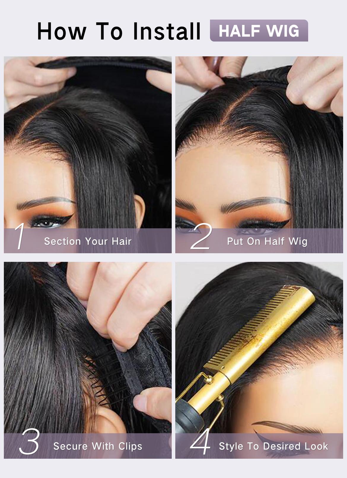 [3 In 1 Half Wig] Wavymy Kinky Curly 3 In 1 Seamless Flip Over Glueless No Lace Reusable Human Hair, 100% Virgin, 3 In 1 Fit for 3 Hairstyles