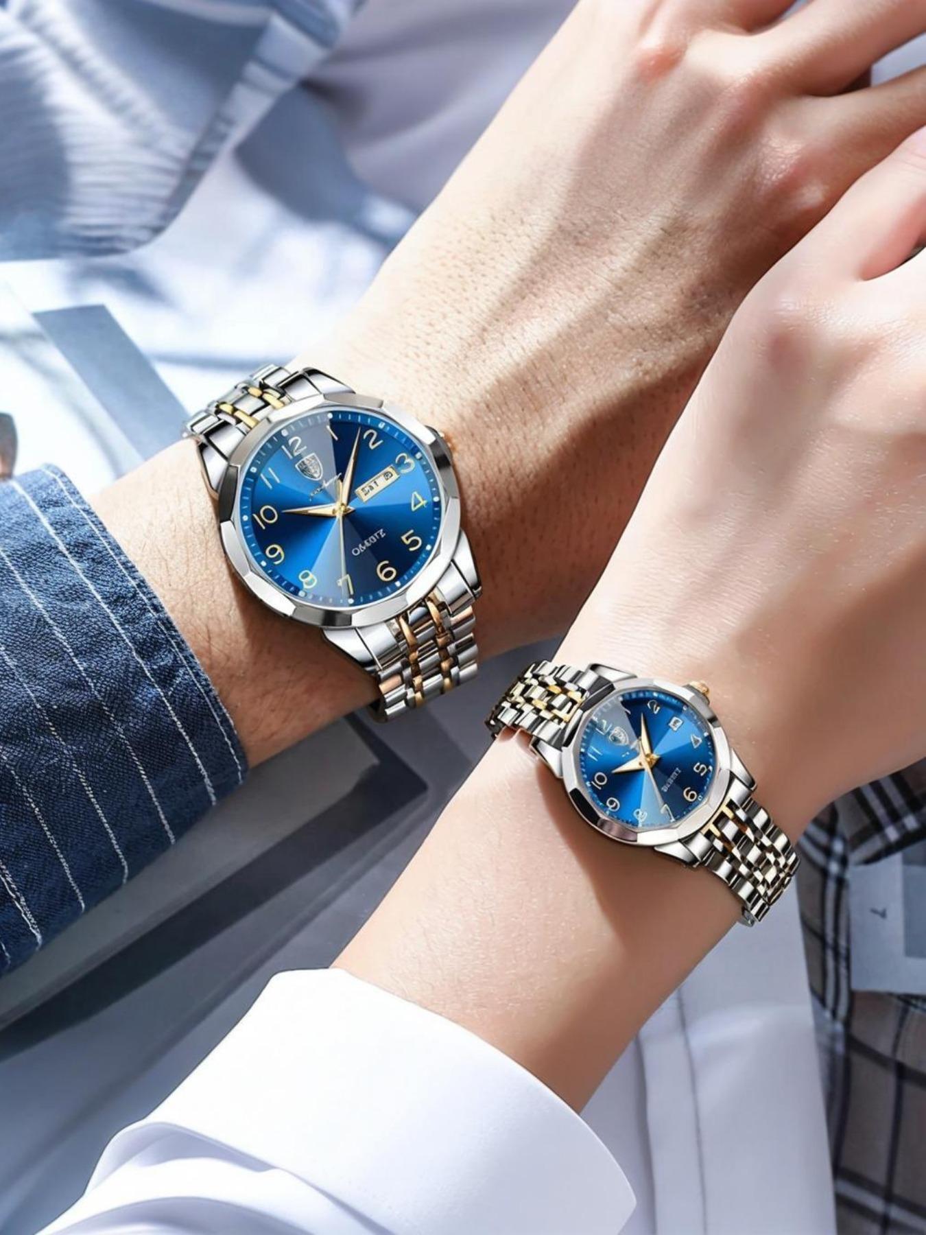 POEDAGAR Fashion Couple Watch Trendy Original Couple Watch Waterproof Night Light Date Weekly Calendar Quartz Watch Fashionable Watches Daily Matching Festival Birthday Gift