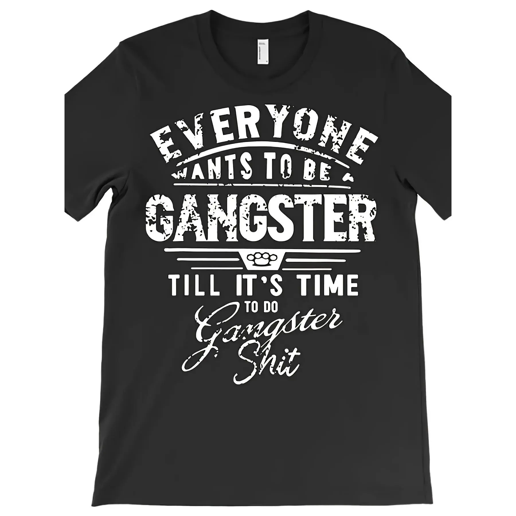Unisex Cotton Round Neck Print Tops, Funny "Everyone Wants to Be Gangster Till It's Time to Do" Slogan T-Shirt, Casual Regular Fit Short Sleeve, Breathable Sweat-Wicking Soft, Suitable for Daily Commutes Lounging, Classic, Geometric Pattern