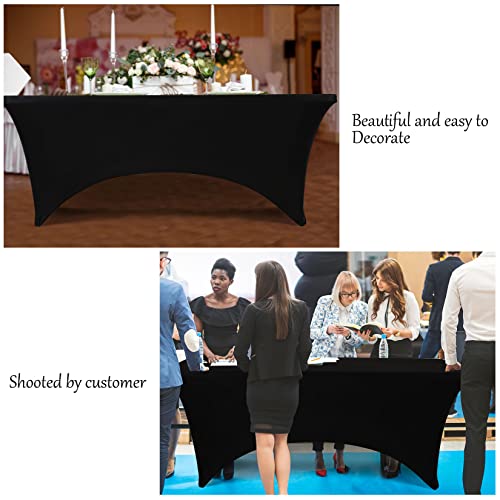 10 Packs 6FT Rectangular Spandex Table Covers, Fitted and Stretched Tablecloth, Reusable, Washable and Wrinkle-resistant For Banquet, Meeting, Wedding and Parties  Black Decor Ornaments