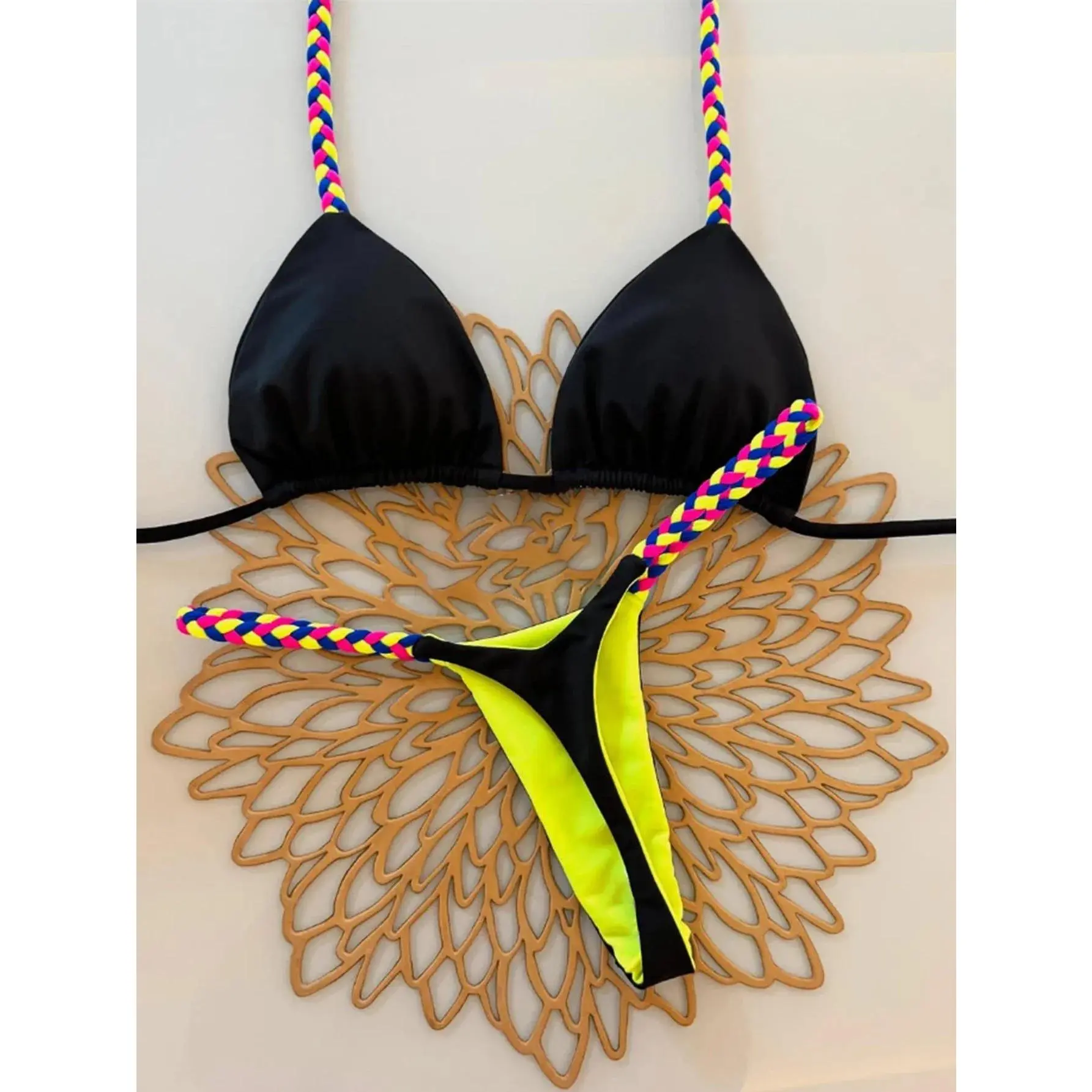 Triangle Bikini Set Printed Biquine Brasileiro Women Swimwear Side String Swimsuit Beach Holiday Bathing Suit Maillot De Bain