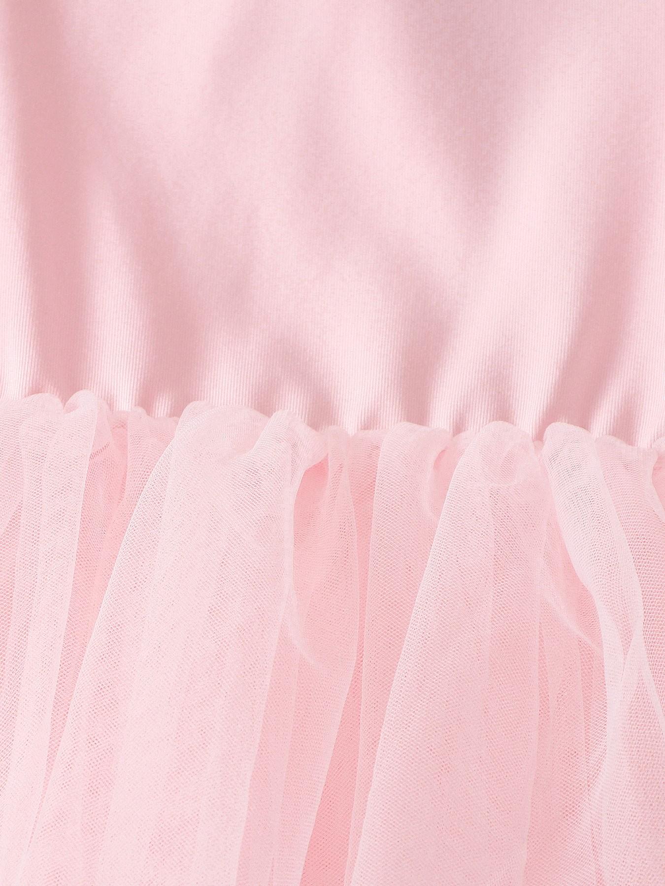 (New)Girls Birthday Party Dress with Ruffle Hem and Bow Design, Elegant Tulle Puff Skirt for Special Occasions, Fitted All-Season, Birthday Clothes(Gift)11