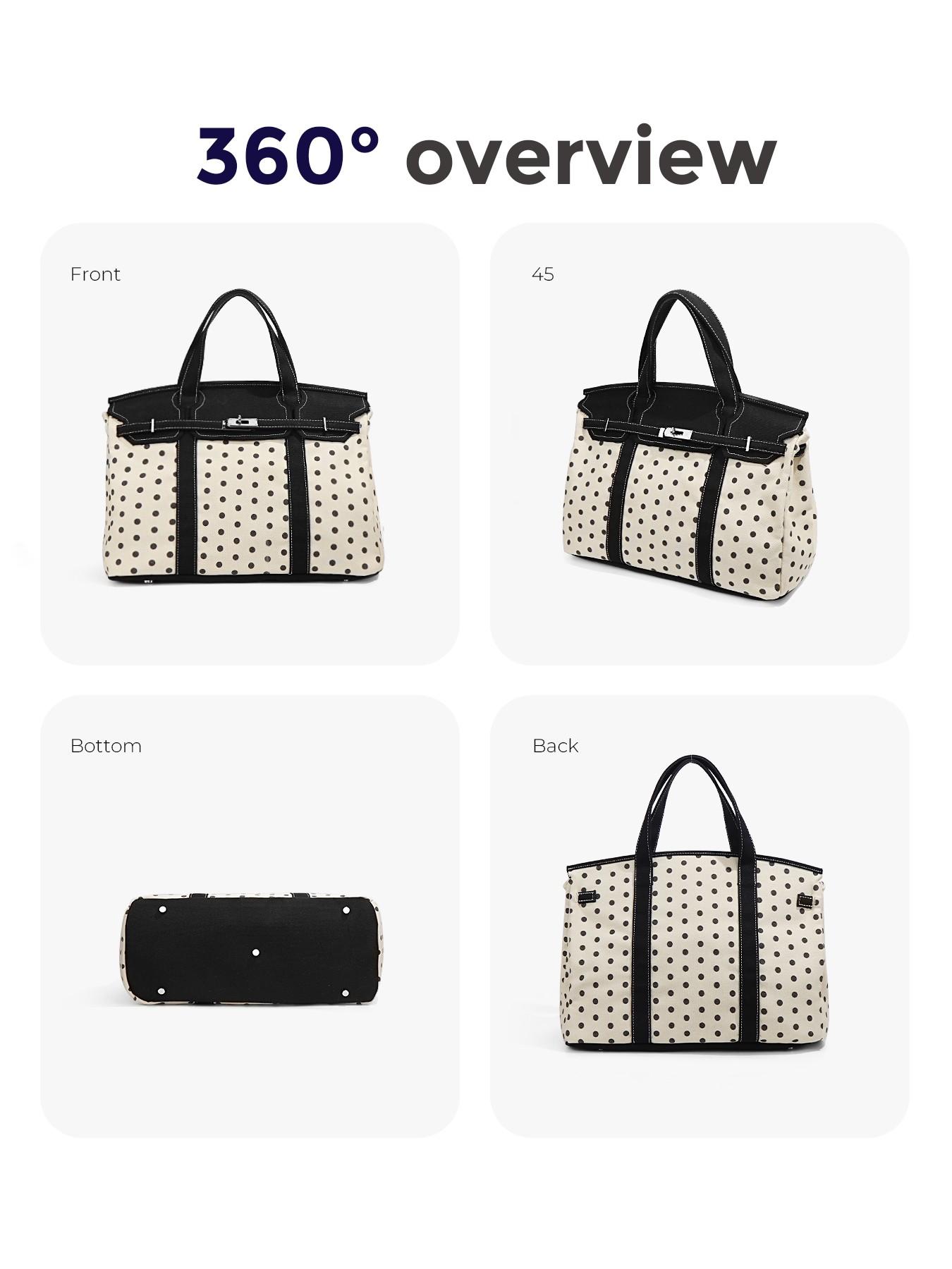 Canvas Polka Dot High-End Colorblock New Fashion Handbag, Casual Trendy Bag, Large-Capacity Commuter Tote Purse Bag, Versatile Fashion Accessory for Daily Use