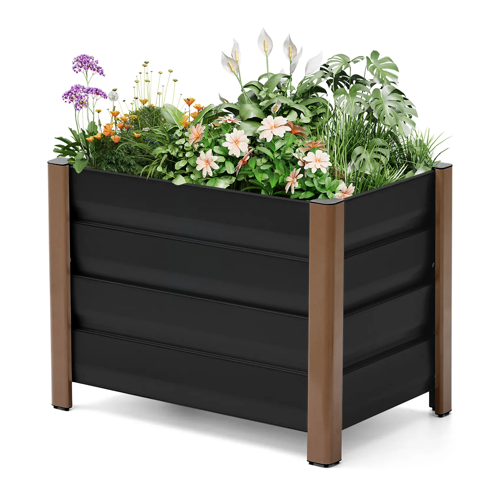 Large Aluminum Raised Garden Bed Planter Box | Deep Metal Planter with Rounded Corners, Anti-Cut Edging & Drainage Holes for Outdoor Patio, Balcony, Herbs & Vegetable