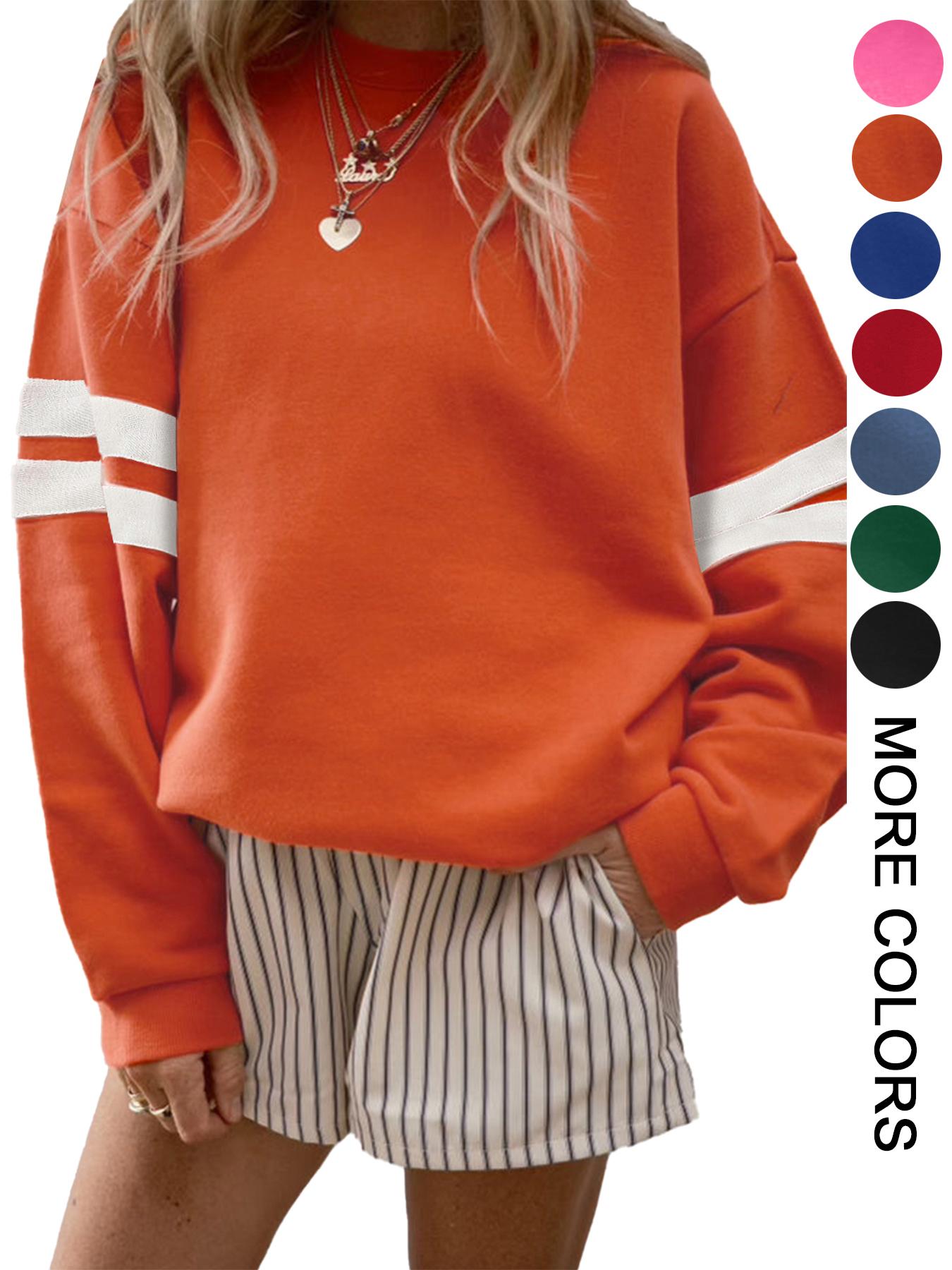 Women's Fall Winter Casual Loose-fit Crewneck Sweatshirt, Long Sleeve Striped Design, Comfortable Oversized Drop Shoulder Top