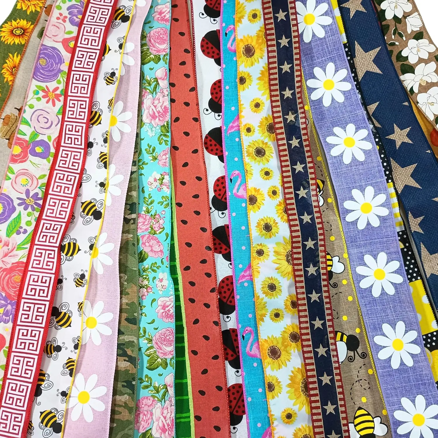 20 Yards Assorted Fabric Wired Edge Ribbon 1.5” and 2.5” Bulk Variety Pack (20 Assorted Ribbons, Pre-Cut to 1 Yard Each – Styles and Textures May Vary) ( Prints), RA001