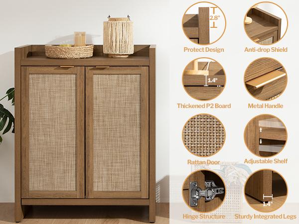 SICOTAS Shoe Cabinet, 24 Pair Shoe Storage Organizer Cabinet, 41" Tall Rattan Shoe Cabinet with Doors and Shelves, 6-Tier Farmhouse Boho Storage Cabinet for Entryway Hallway Closet Bedroom, Everlasting Design, Durable