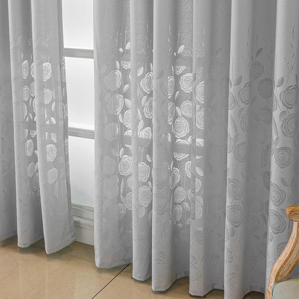 1pc French Vintage Light Rose Embroidered Sheer Curtain, Lace Trimmed Drapes for Living Room Bedroom Floor-To-Ceiling Window Decor
