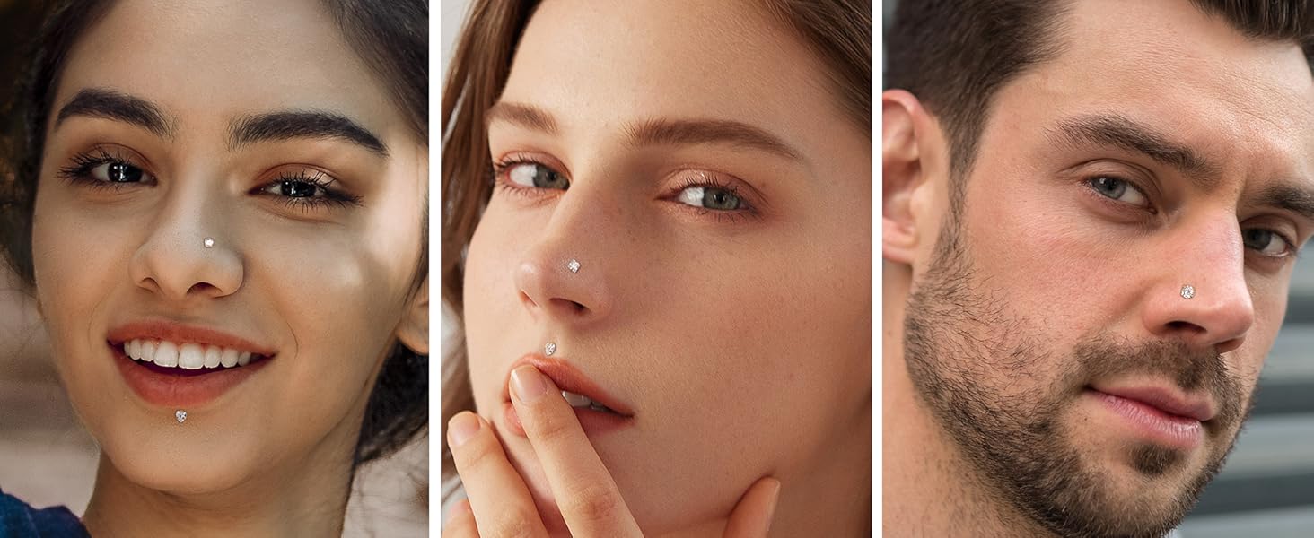 Morfetto 8Pcs 16G Helix Tragus Piercing Jewellery G23 Titanium Internally Threaded Labret Lip Studs Piercing CZ Nose Stud Helix Tragus Earrings Monroe Piercing Jewelry
