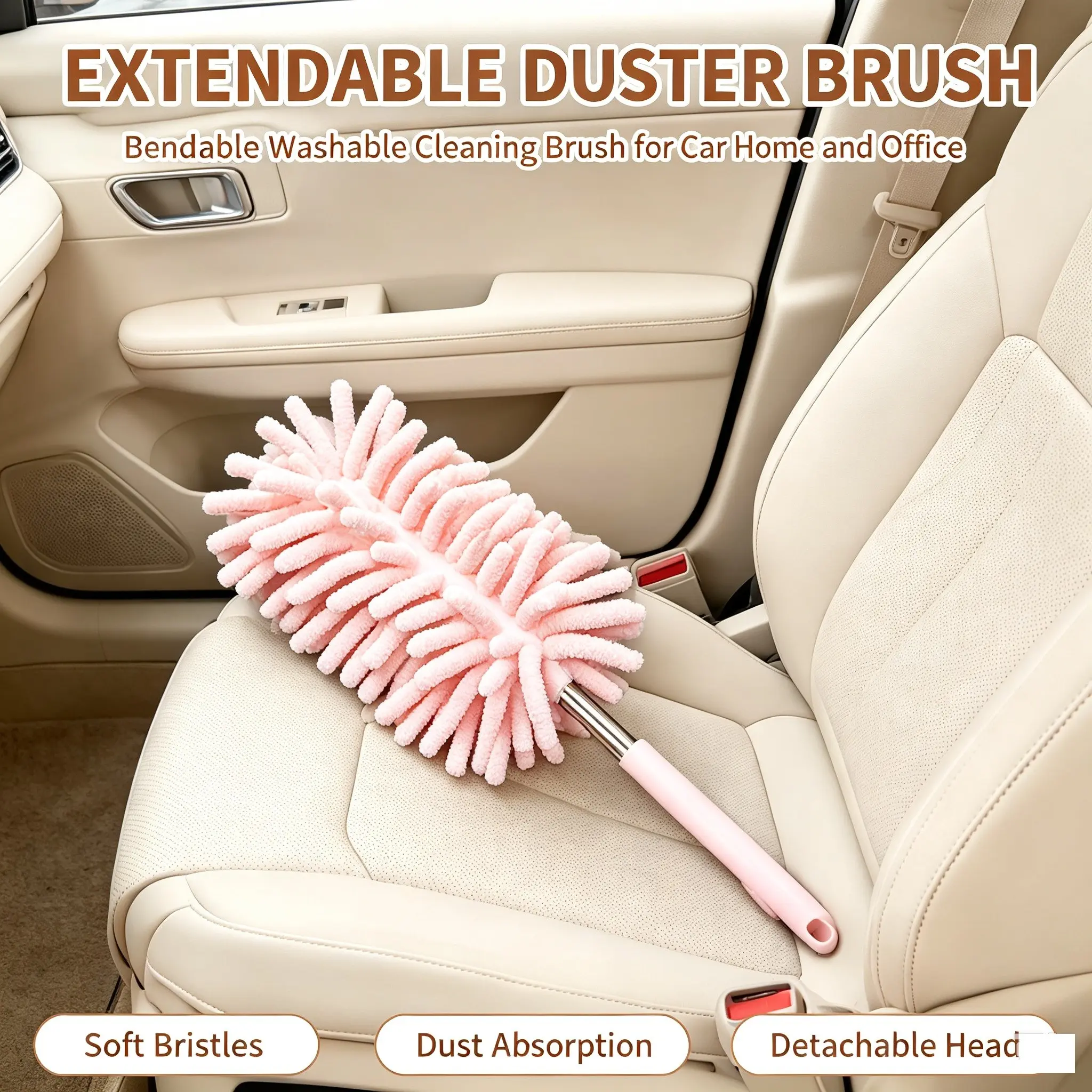 Extendable Duster Brush, Bendable Washable Chenille Cleaning Brush, Soft Microfiber Duster for Car Interior Dashboard Vents Home and Office