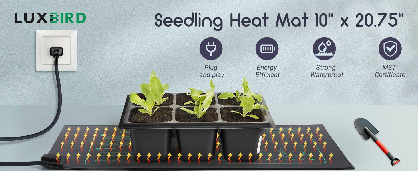 LUXBIRD 2 Pack 10"x 20.75" Seedling Heat Mat and Digital Thermostat Controller Combo Set (120v US Plug)