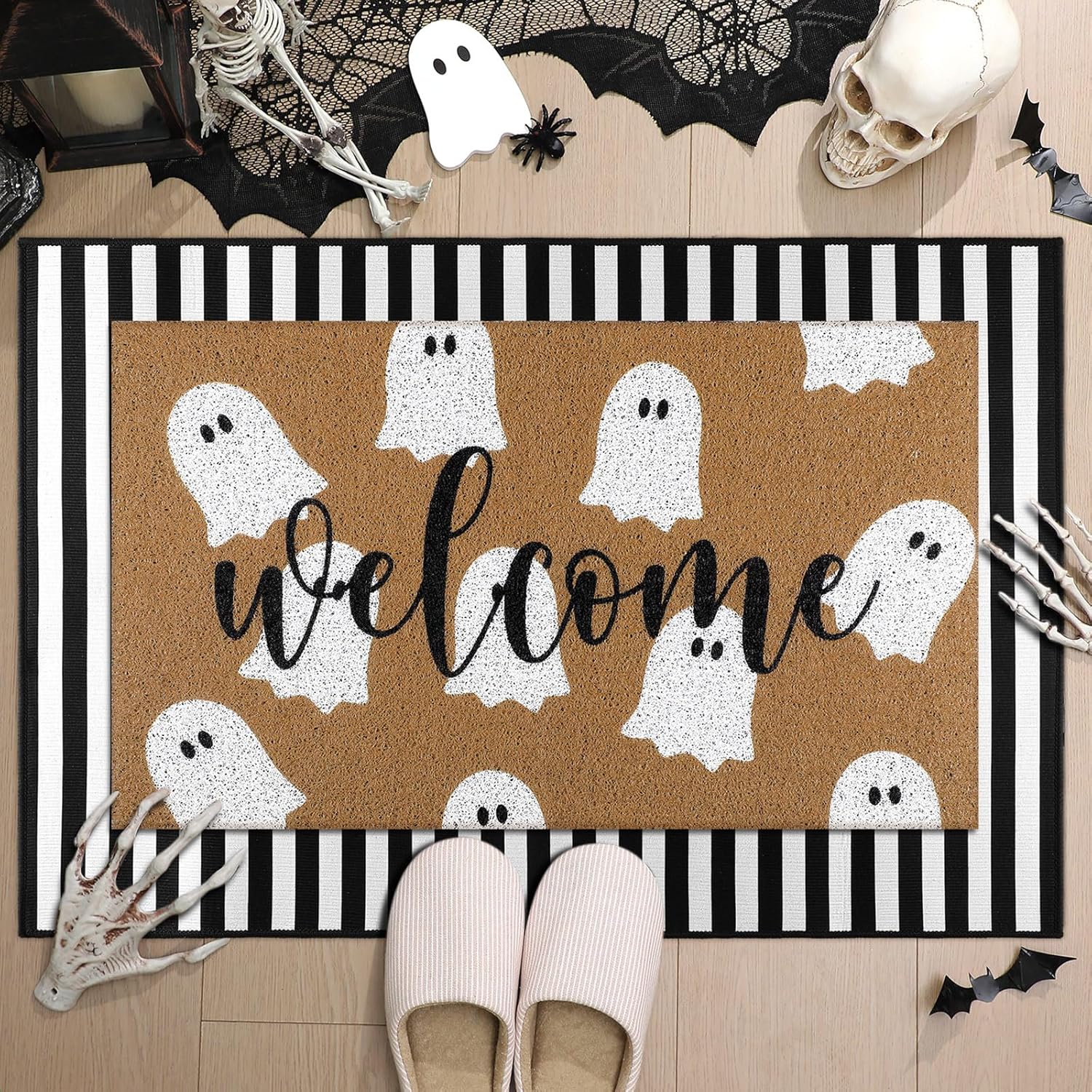 Halloween Kitchen Mat Ghost Rug Welcome Door Mat Halloween Decor Ghost Decor Non Slip Mat for Kitchen Bathroom Home Door Bedroom, Halloween Party Decorations