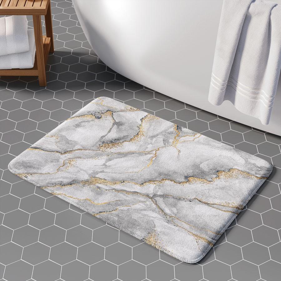 [Popular Choice]1pc, home decoration, bathroom floor mats, bathroom anti-skid mats, kitchen decoration, kitchen floor mats, gray marble pattern floor mats, simple theme floor mats, soft and comfortable, and relieve fatigue.