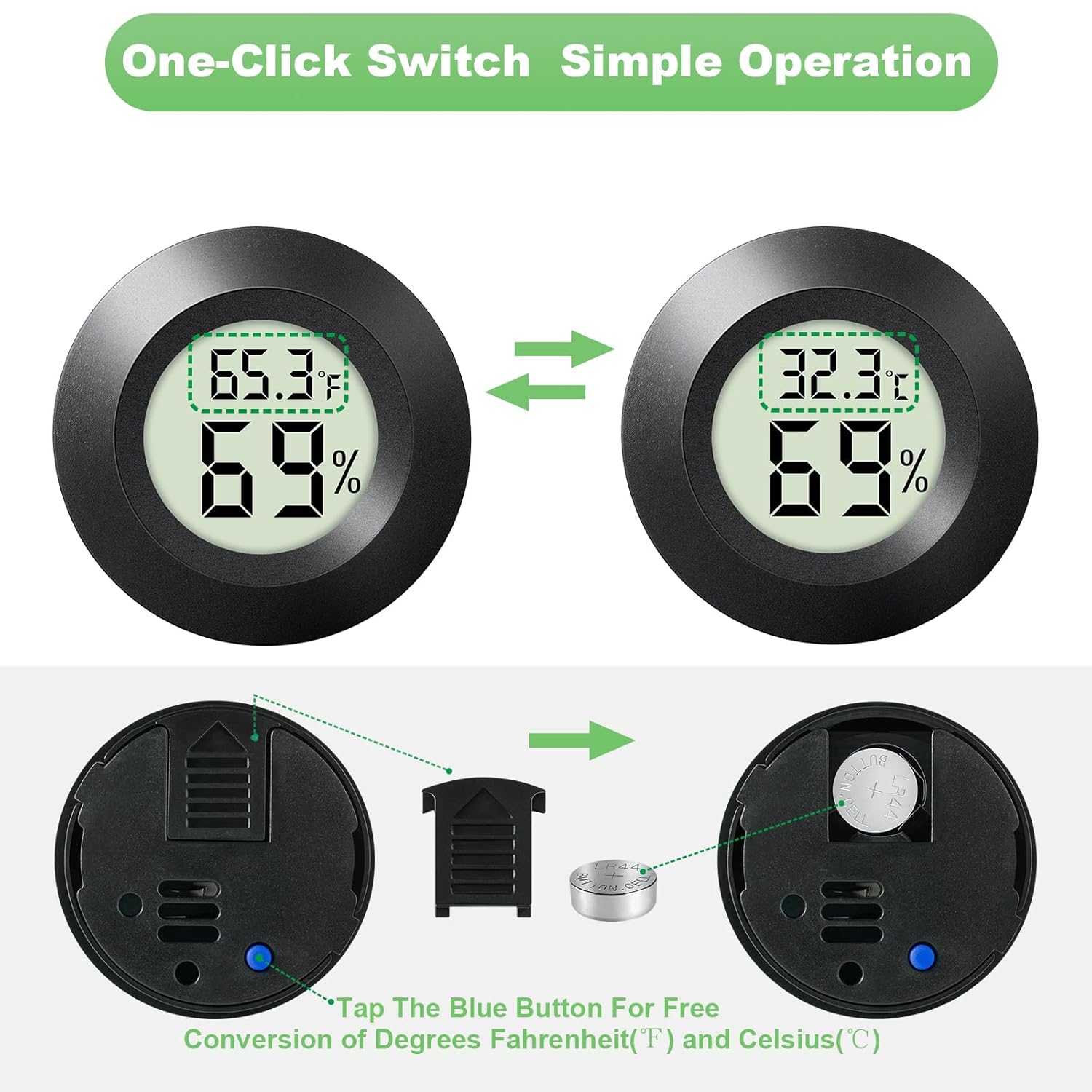 4-Pack Mini Hygrometer Thermometer Indoor Outdoor Round Humidity Meter, Small Digital LCD  Thermometer Temperature Gauge Humidity Sensor (?) or (?) for Reptile Thermostat, Jars