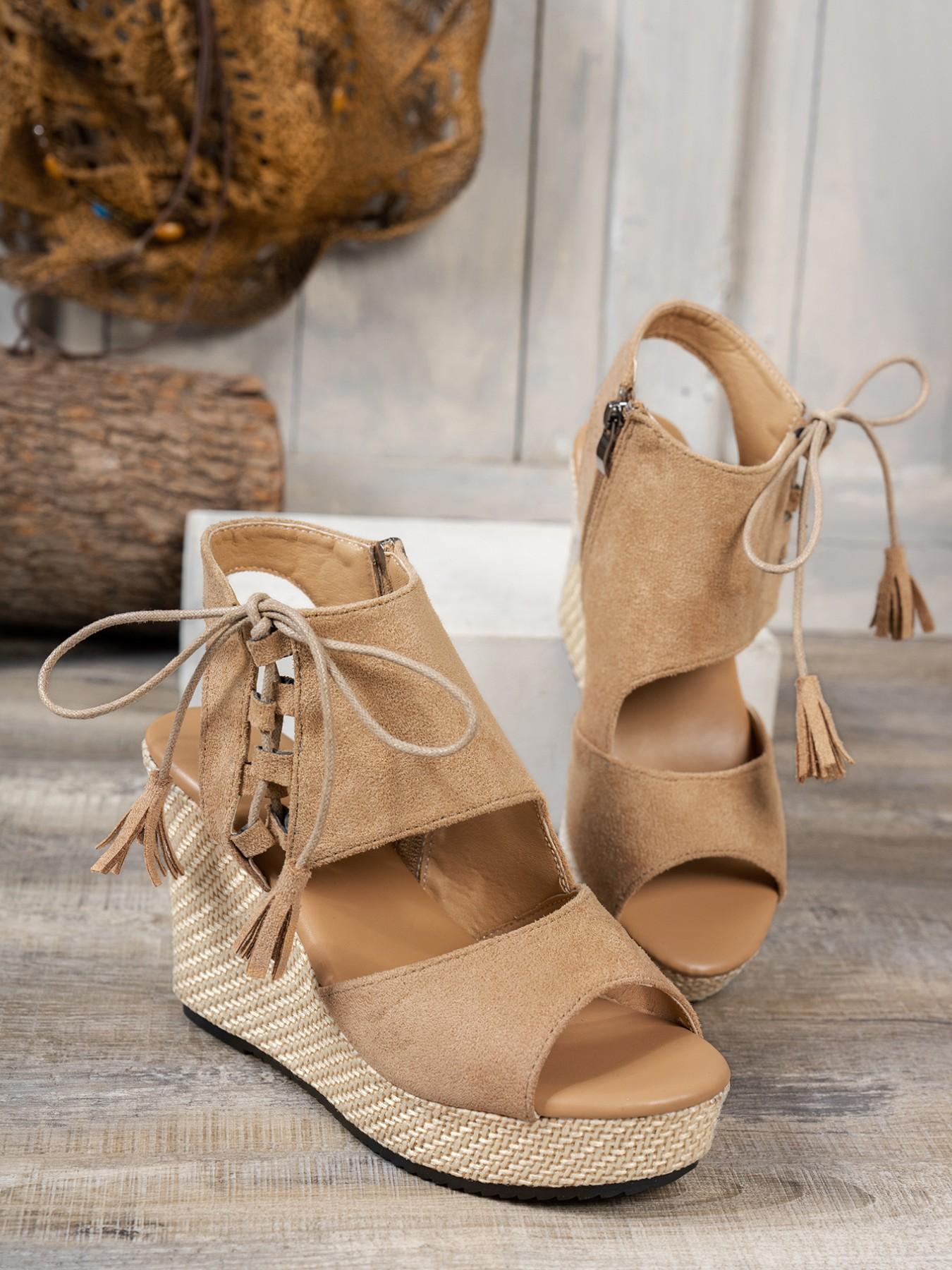 Fashion Women's Fringe Strap Wedge Sandals, Strappy Platform, Straw Bottom Design, All-Season Casual Shoes, Comfortable, Elegant, Classy and Stylish Footwear