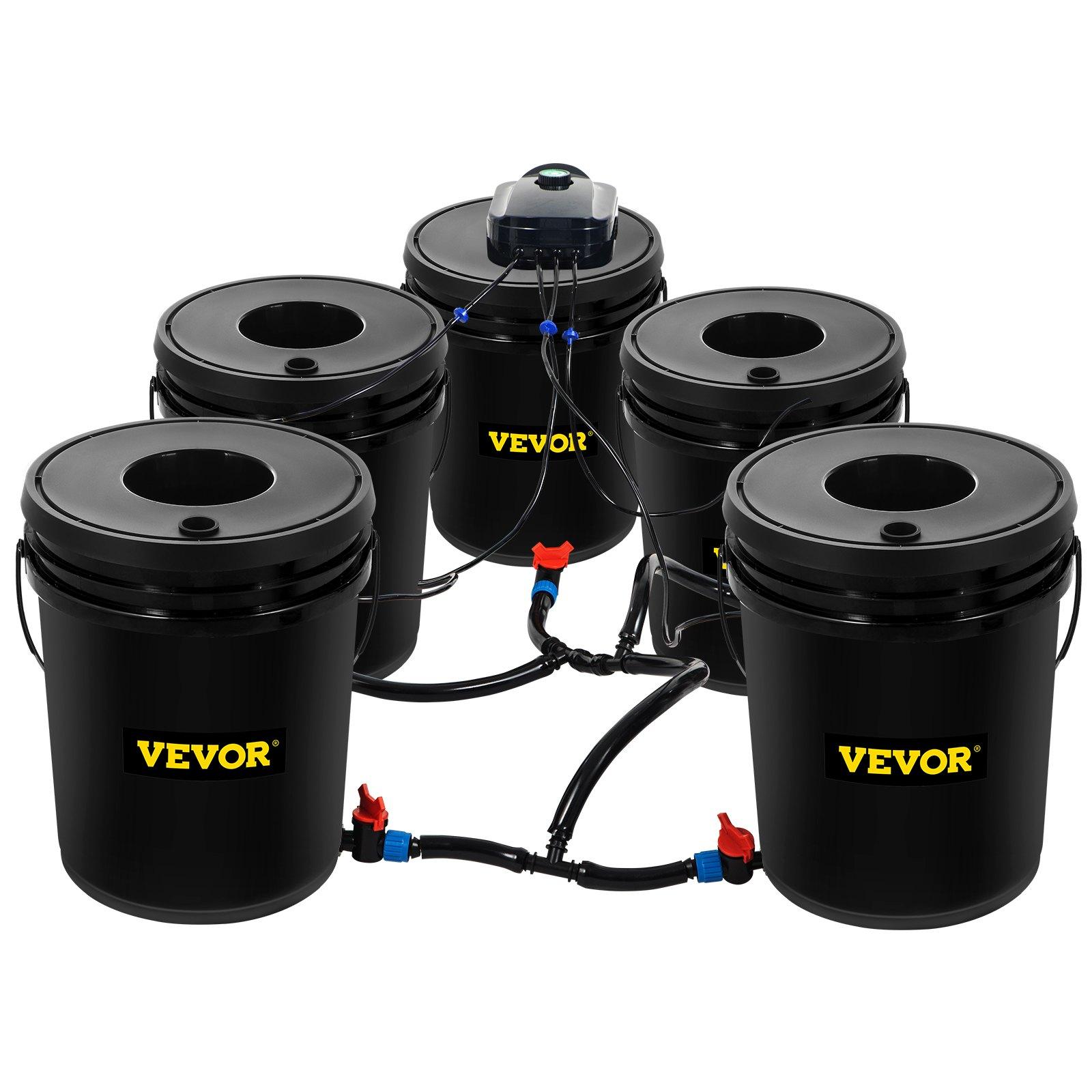 DWC Hydroponic System, 5 Gallon 5 Buckets, Deep Water Culture Growing Bucket, Hydroponics Grow Kit with Pump, Air Stone and Connected Reservoir, for Indoor/Outdoor Leafy Vegetables
