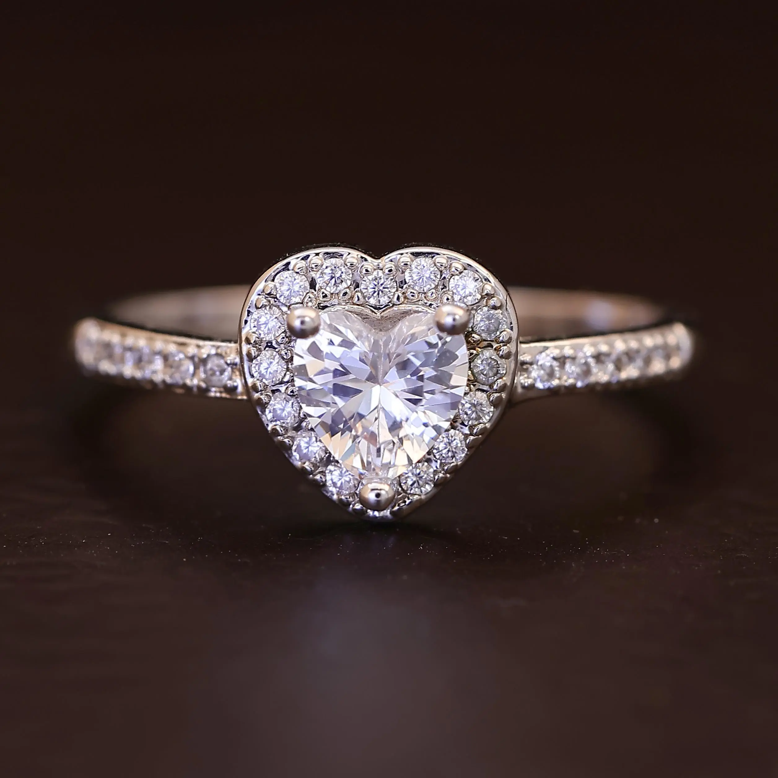 Women's Heart Cut Moissanite Solitaire Engagement Ring - Heart Shape Center Stone with Halo Pave Silver Band, Promise Ring for GF, Anniversary Gift