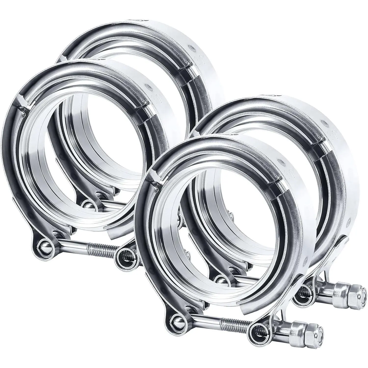 3.0" V Band Clamp with Flange Male Female 304 Stainless Steel Exhaust Clamp - 4 Pieces, High Temperature Resistant for Turbo Downpipe