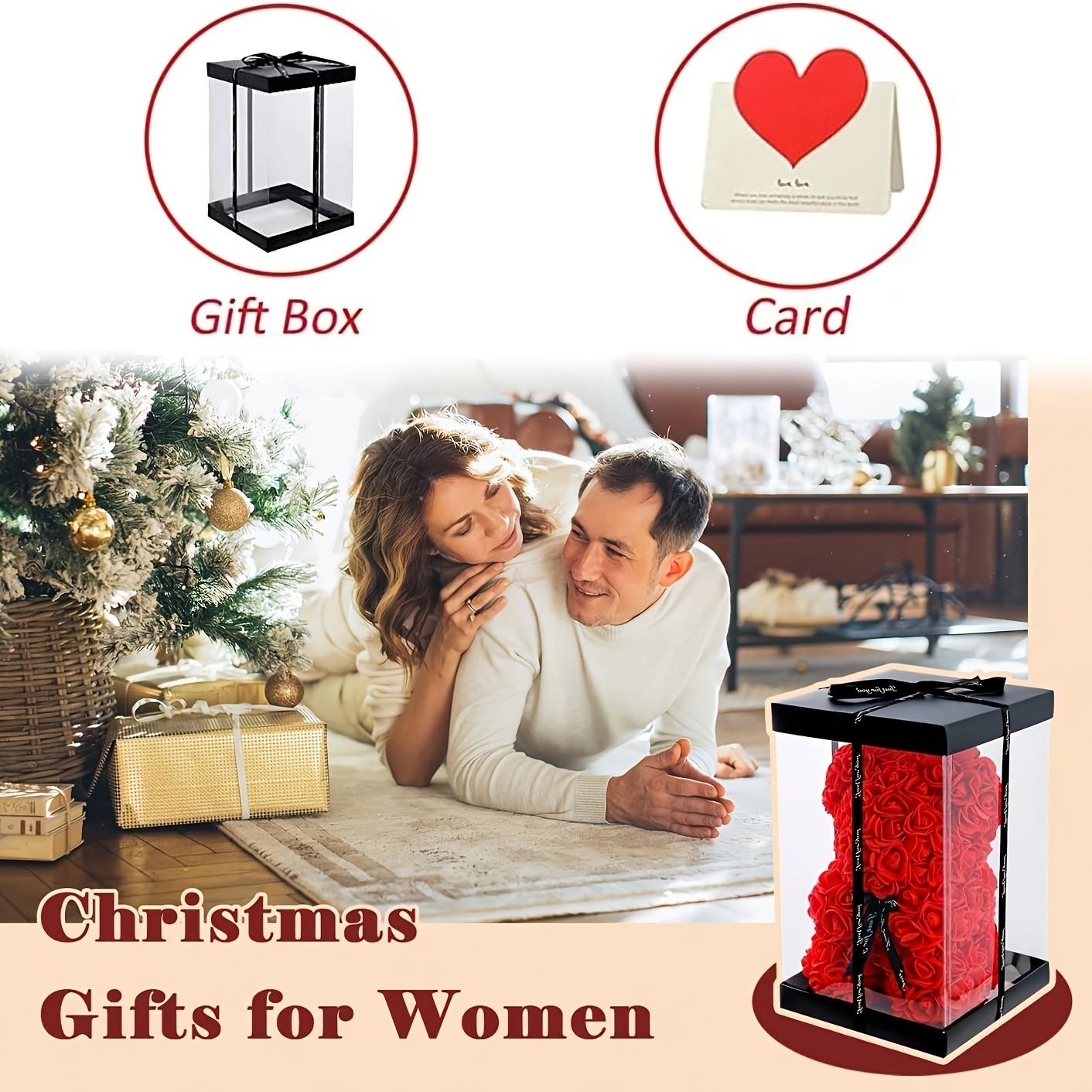 Valentine's Day Rose Bear Gift Set, Cute Teddy Bear with Box and Card, Romantic Birthday Anniversary Decoration