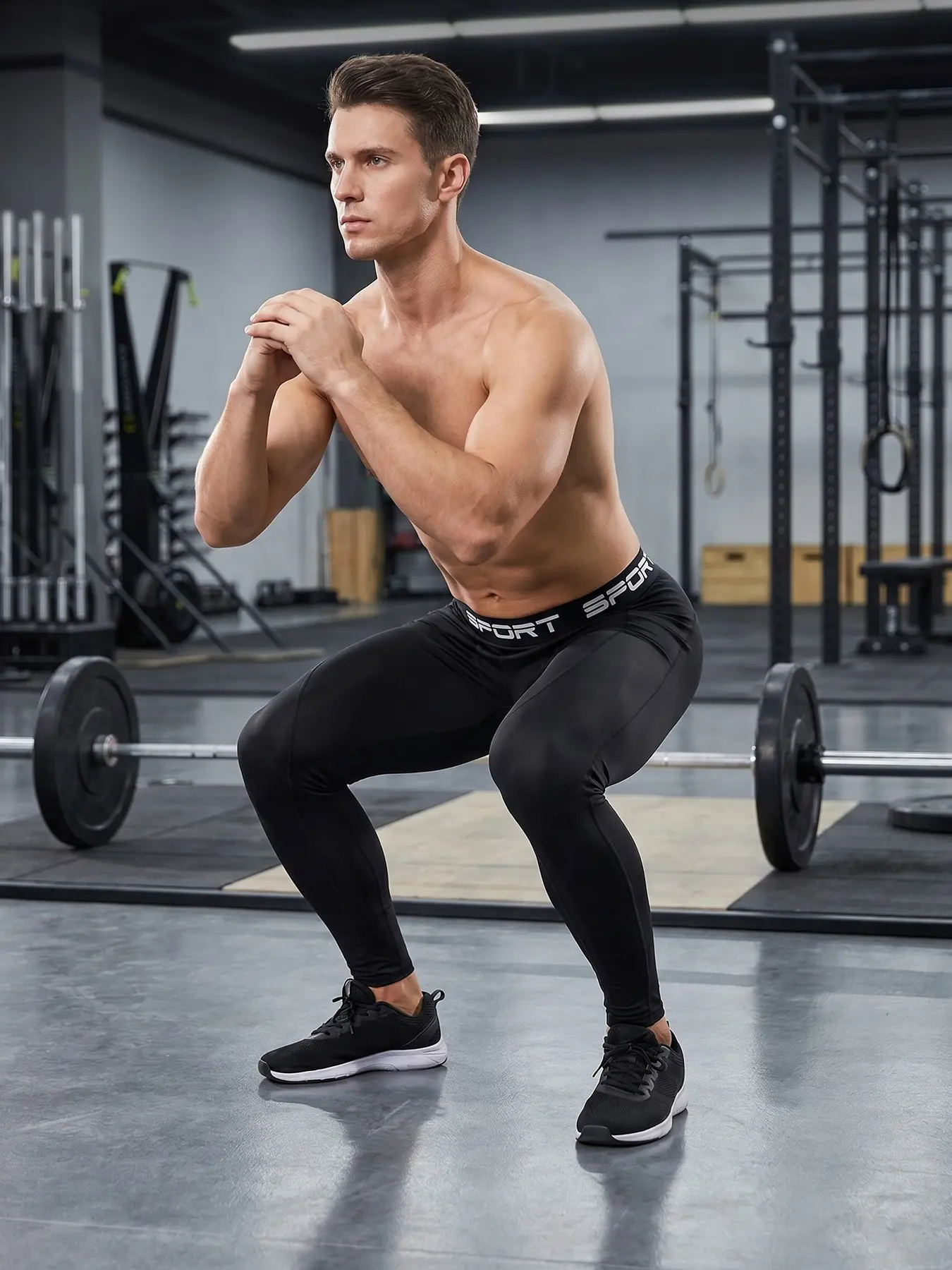 Men's Sporty Tight Long Pants, Elastic Waist Quick-Dry Compression Fitness Pants, Sweat-Wicking Breathable Stretch Underwear for Training