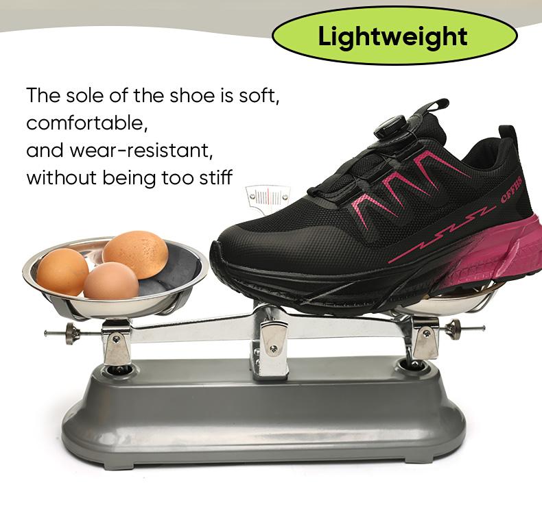 Women's steel-toe sports non-slip work shoes, made of breathable mesh material, with a rotary knob lace system, featuring anti-smashing, anti-piercing, shock-absorbing and wear-resistant properties. Footwear, Closed Girl Safety Boots Cover nurse