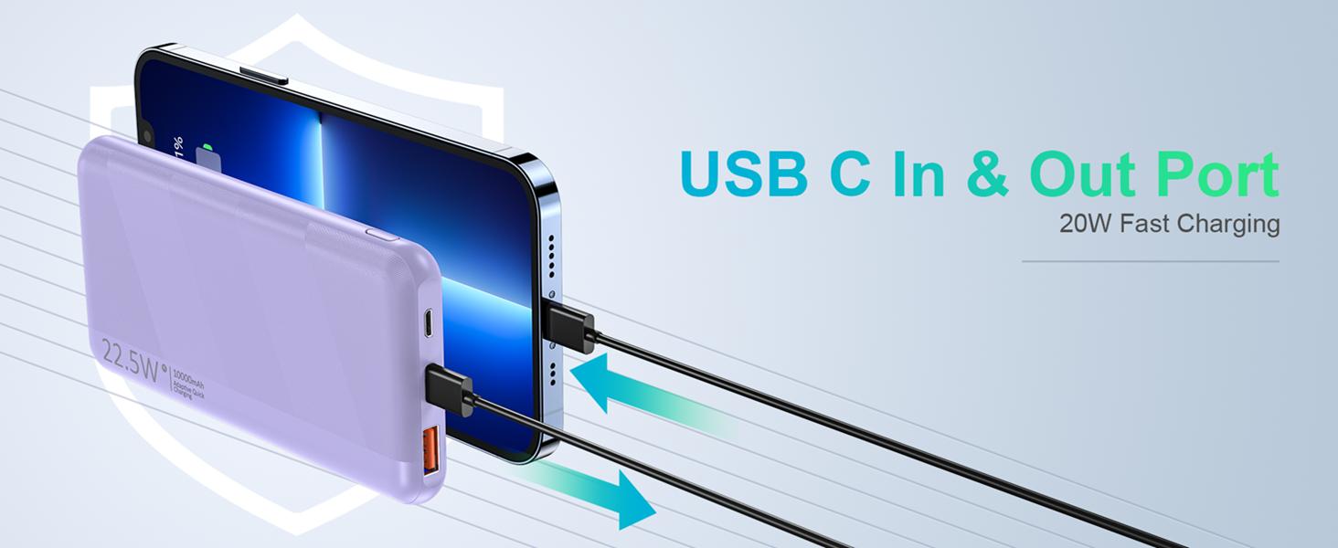 15000mAh USB C Output Portable Charger Power Bank Fast Charging Dual USB External Battery Pack for iPhone Samsung Galaxy LG & Heated Vest Chargeable Purple