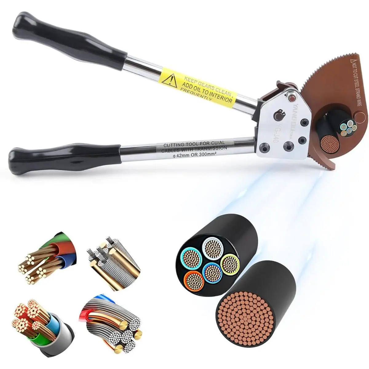 Heavy-Duty Ratcheting Cable Cutters for Large Copper, Aluminum, and Armored Cables - J40 Wire Cutter up to 300 mm², Electrical Wire Cutting Tool
